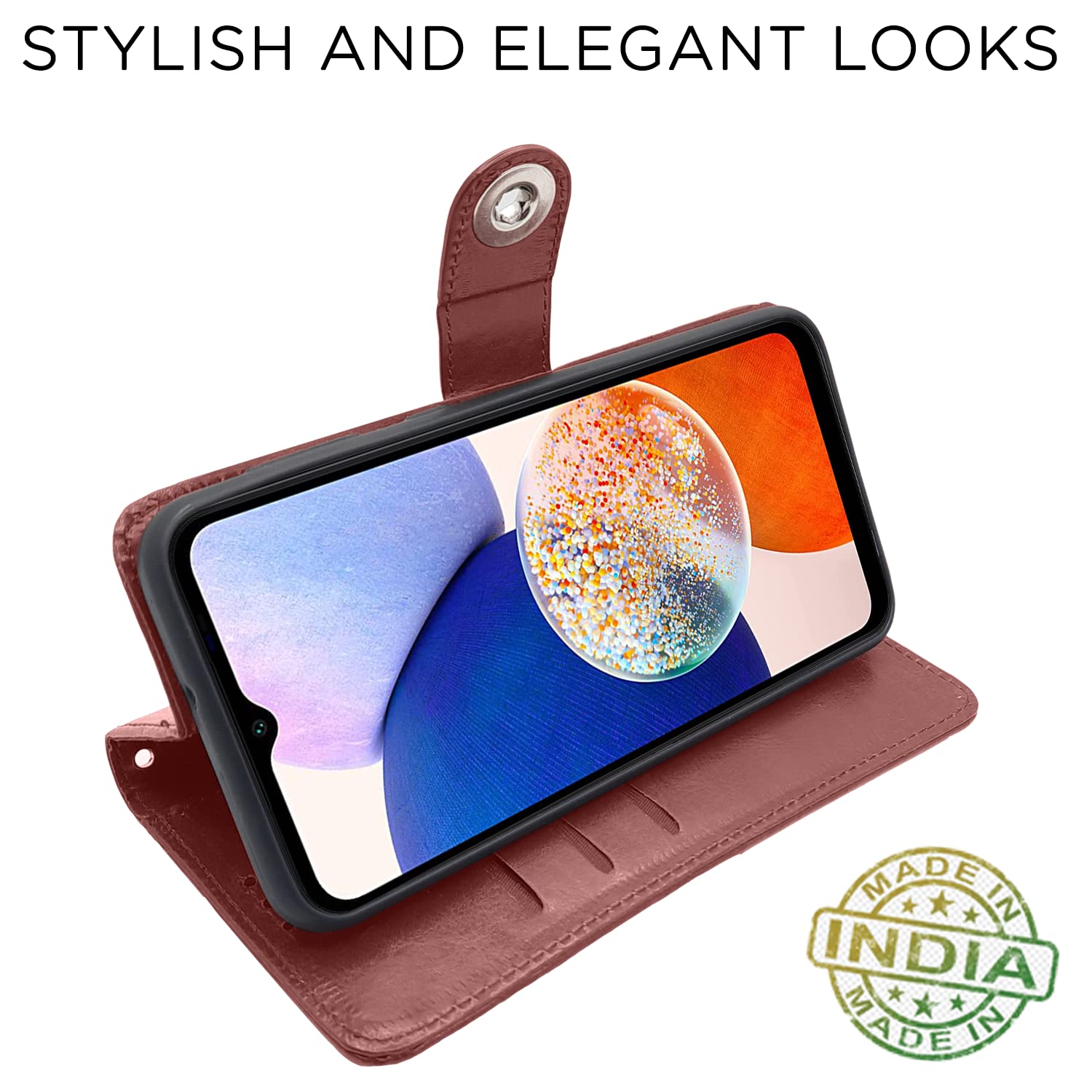 Pikkme Samsung A14 4G/A14 5G button brown flip case – photo 5