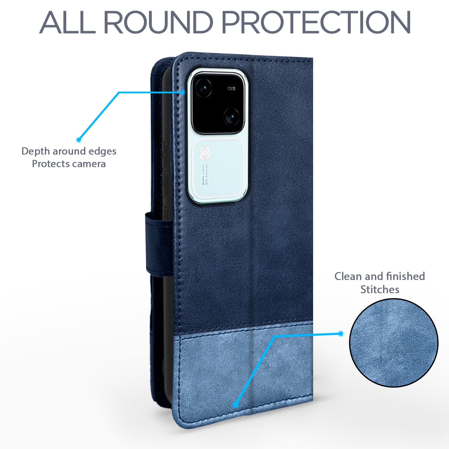 Pikkme navy & light blue flip cover for Vivo V30 5G – photo 3