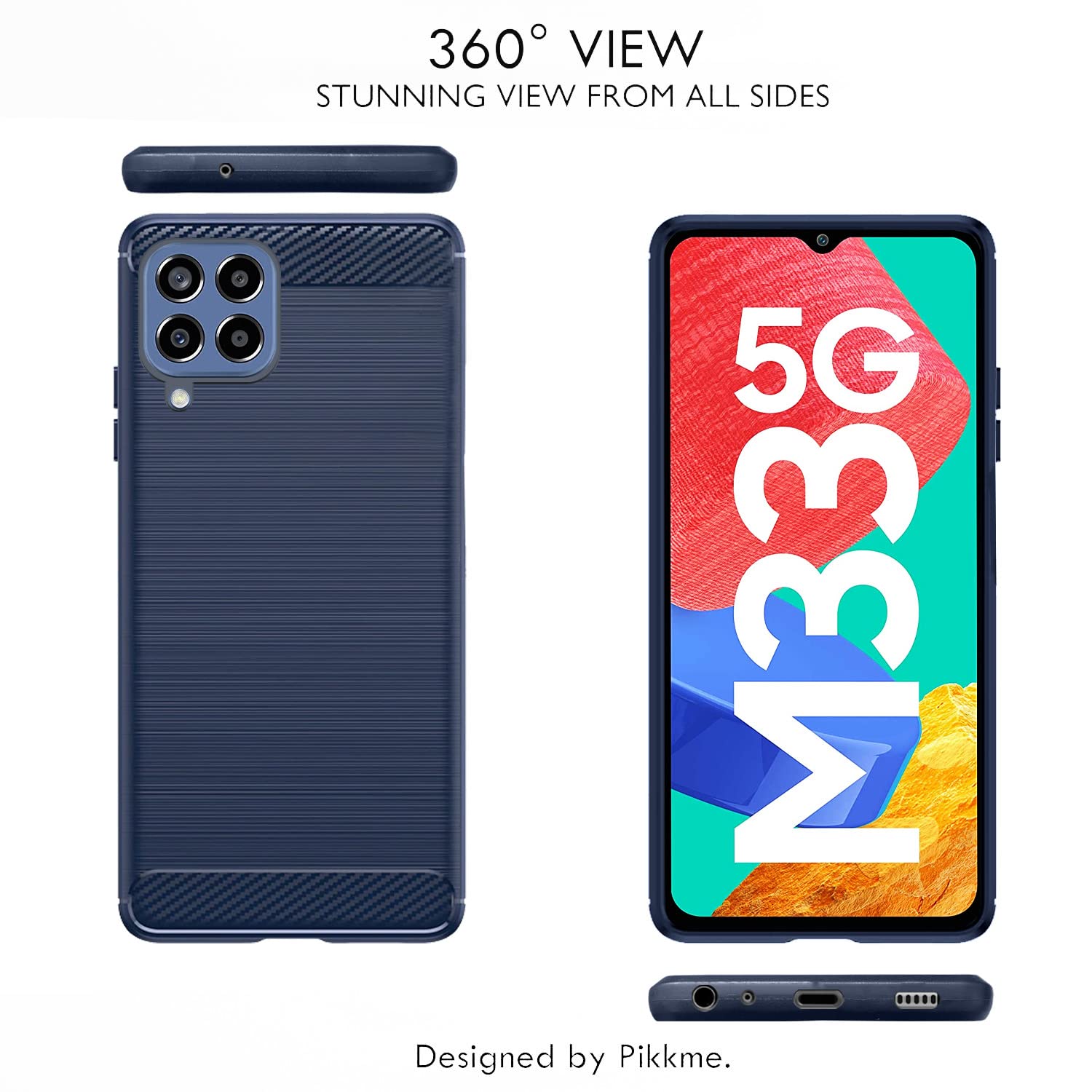 Pikkme Samsung Galaxy M33 5G Hybrid Carbon Fiber Back Cover | Blue