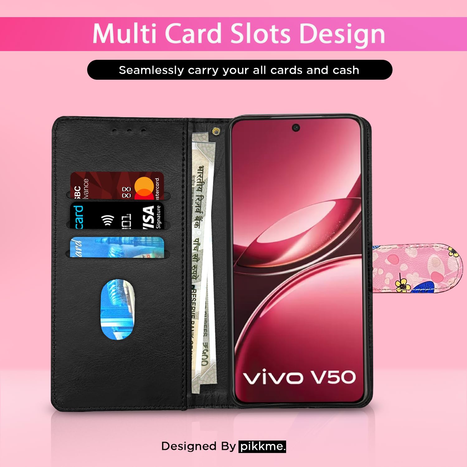 Pink flower flip case for iQOO Z10R/Vivo V50/V50e/Vivo T4R 5G – Pikkme – photo 2