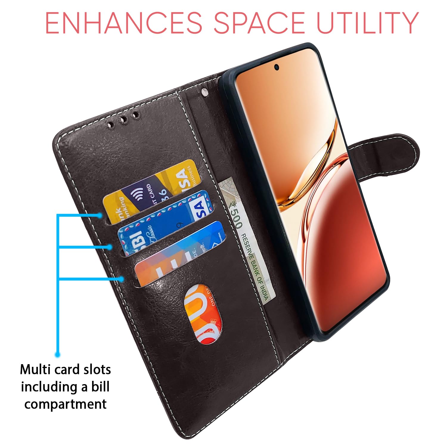 Oppo F27 Pro Plus 5G wallet flip cover in coffee & brown by Pikkme – photo 4