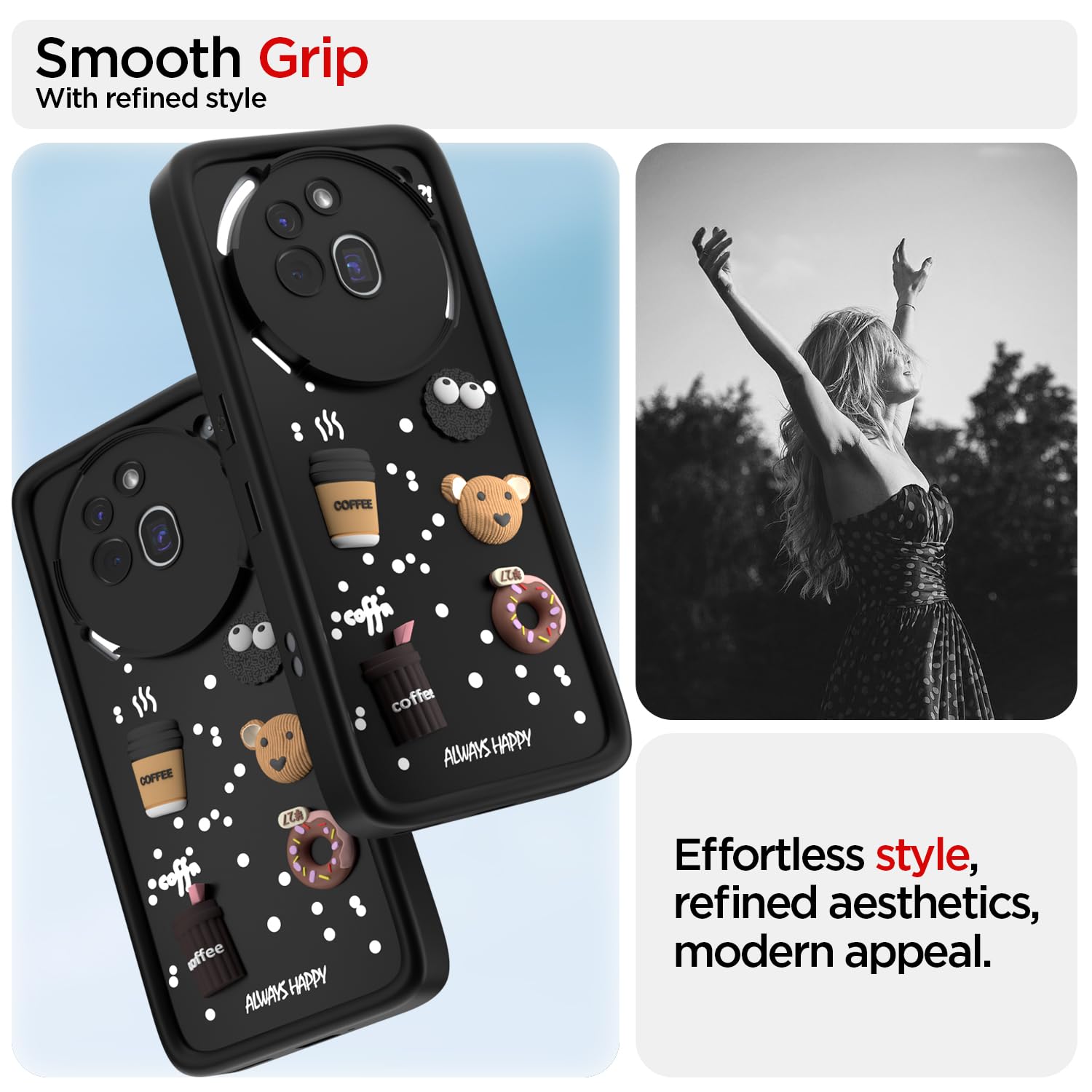 Pikkme Nothing Phone 3a Pro 5G Cute Fun Cartoon 3D Bear Coffee Back Cover (Black)