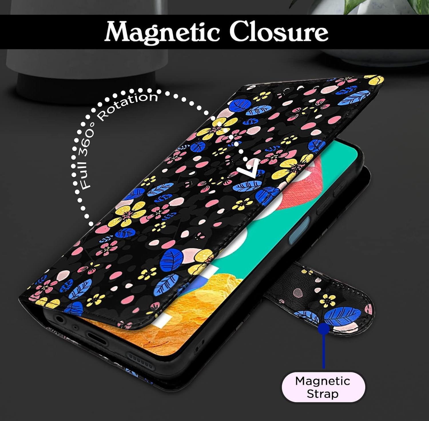 Pikkme Samsung Galaxy M33 5G Flower Flip Cover (Black)