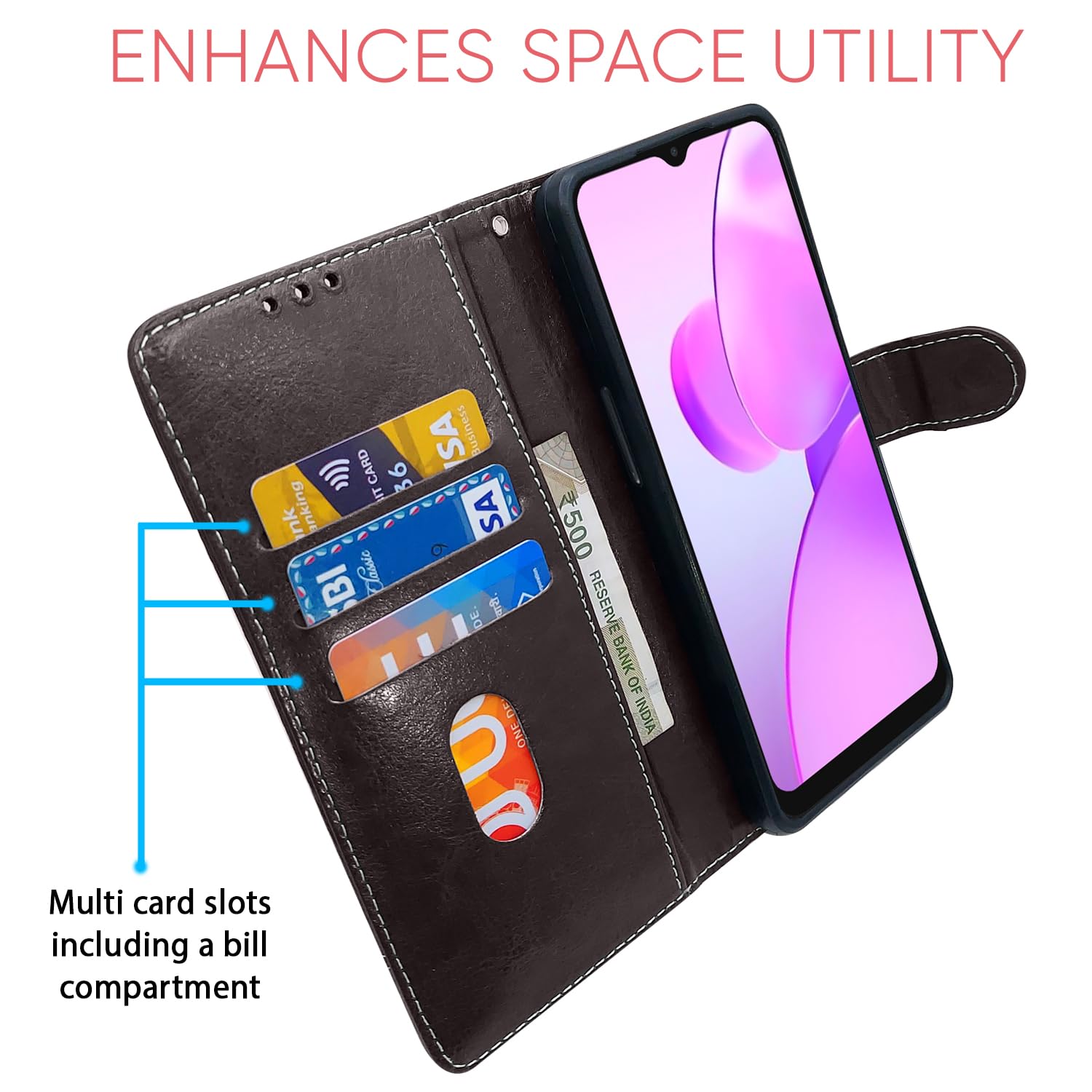 Realme C31 Magnetic wallet flip cover in coffee & brown by Pikkme – photo 4