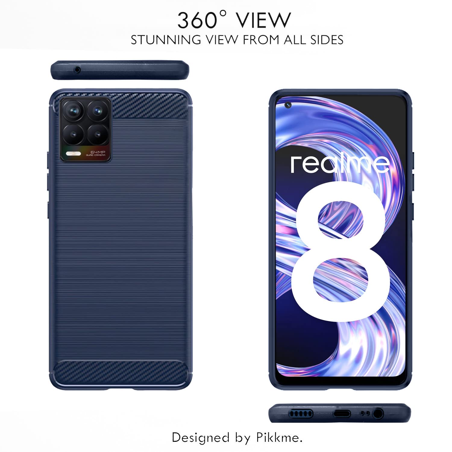 Pikkme Realme 8 4G / Realme 8 Pro Hybrid Carbon Fiber Back Cover | Blue