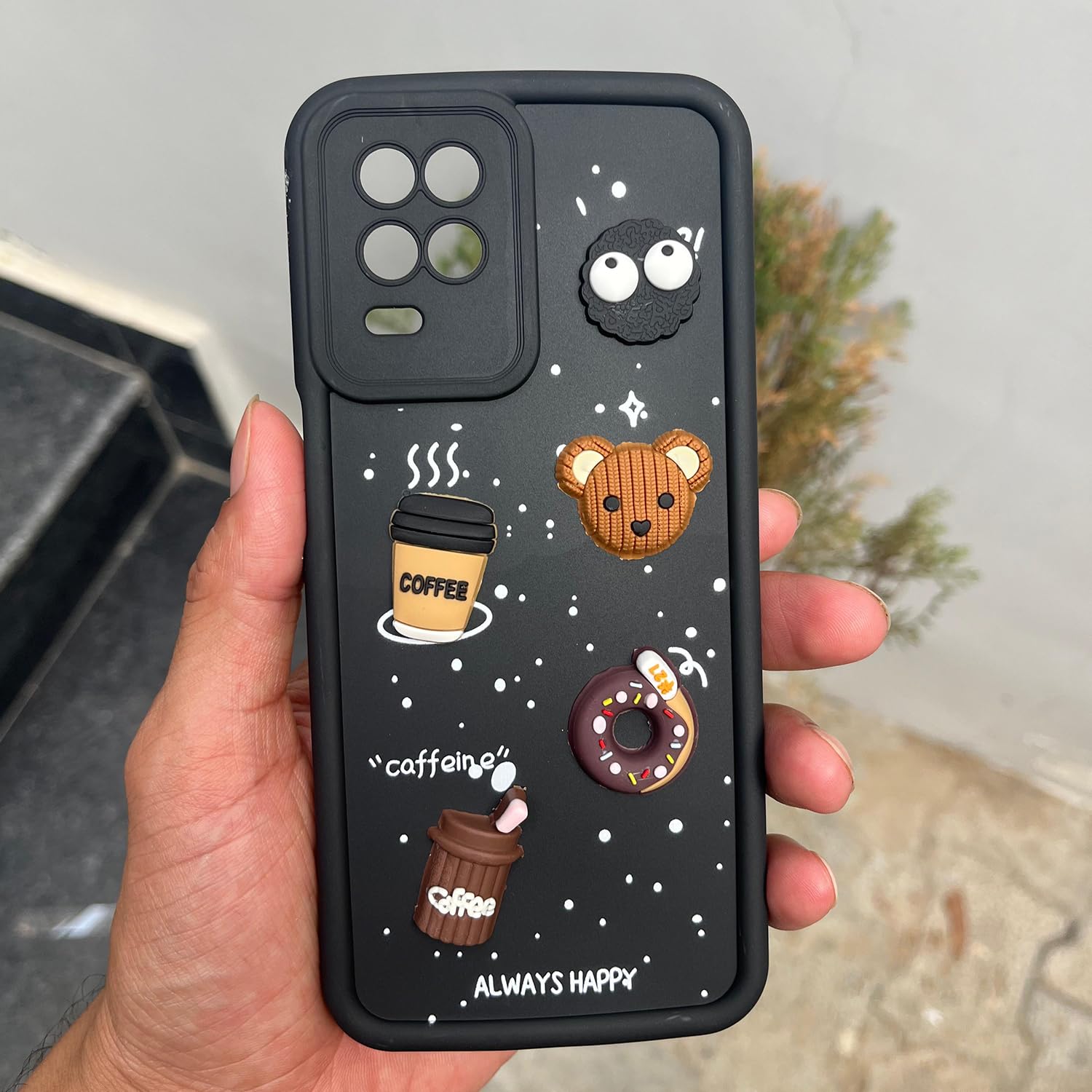Pikkme Realme 9 5G / 8s 5G / 8 5G / Narzo 30 5G Cute Fun Cartoon 3D Bear Coffee Back Cover (Black)