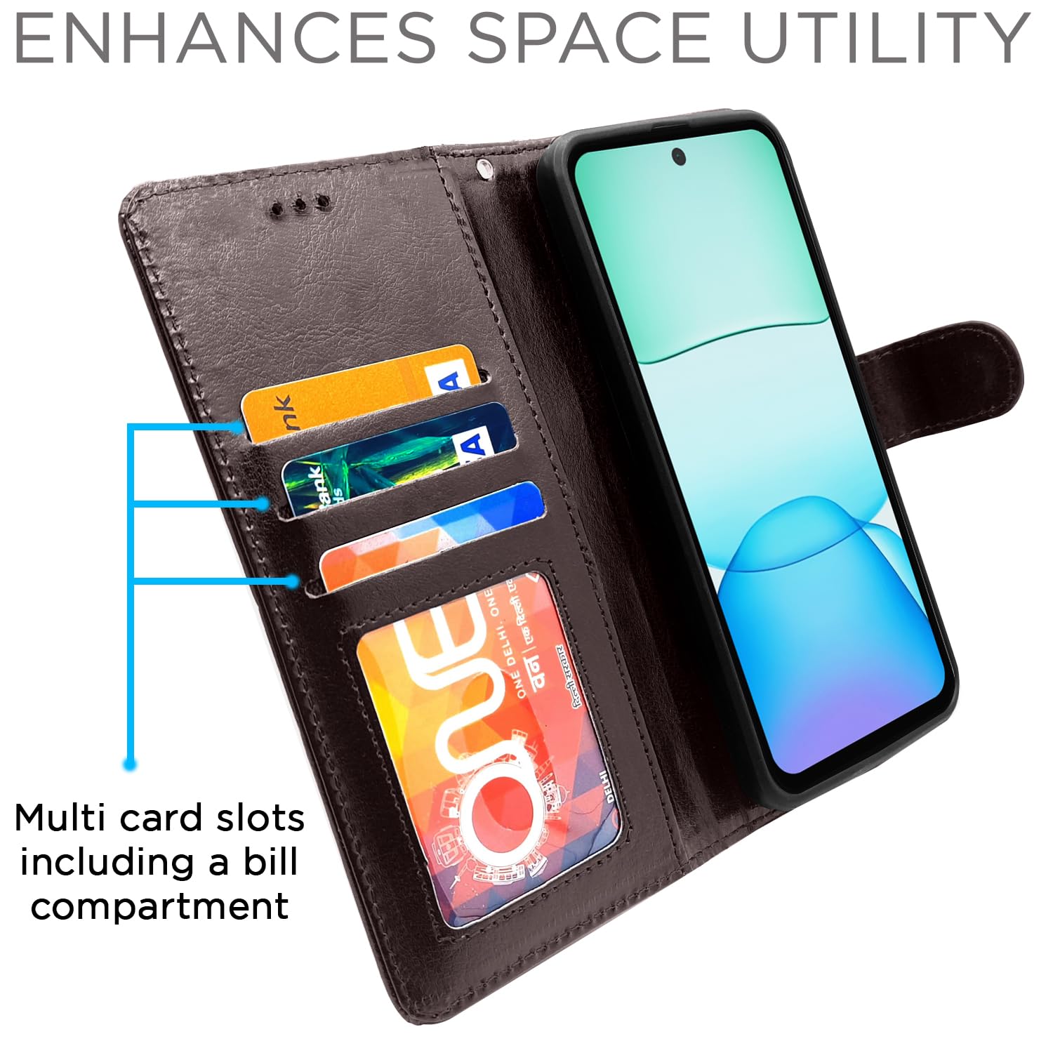 Pikkme Redmi 13 5G / Poco M6 Plus 5G Vintage Flip Cover (Coffee)