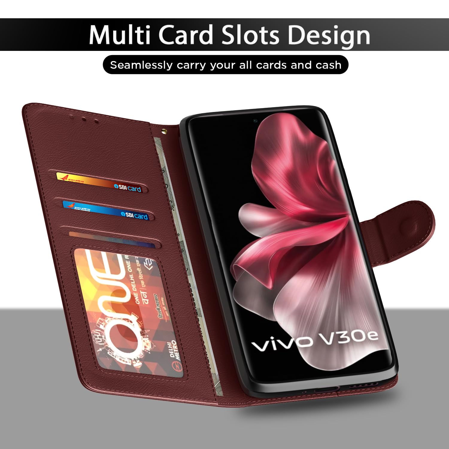 Pikkme Vivo V30e 5G Wallet brown wallet flip cover – photo 5