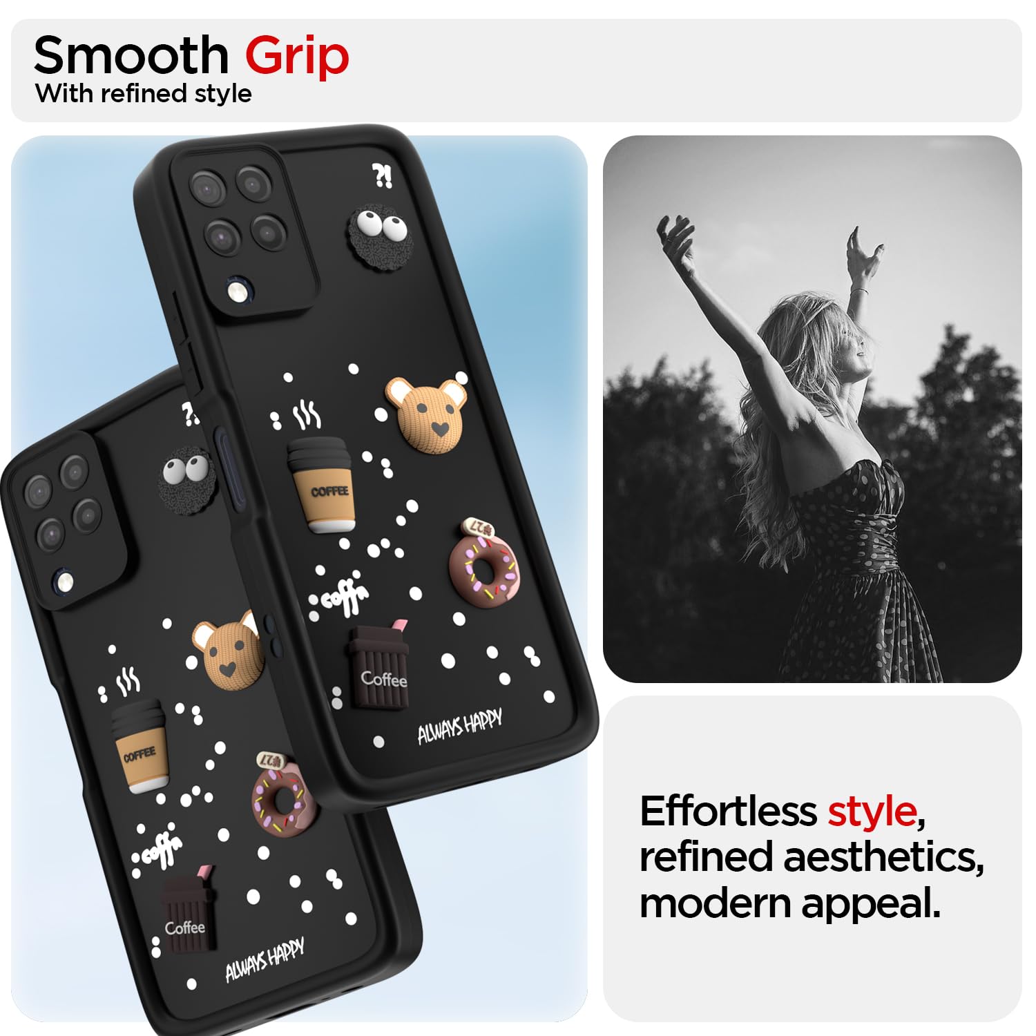 Pikkme Samsung Galaxy M32 4G / M32 Prime / F22 4G Cute Fun Cartoon 3D Bear Coffee Back Cover (Black)