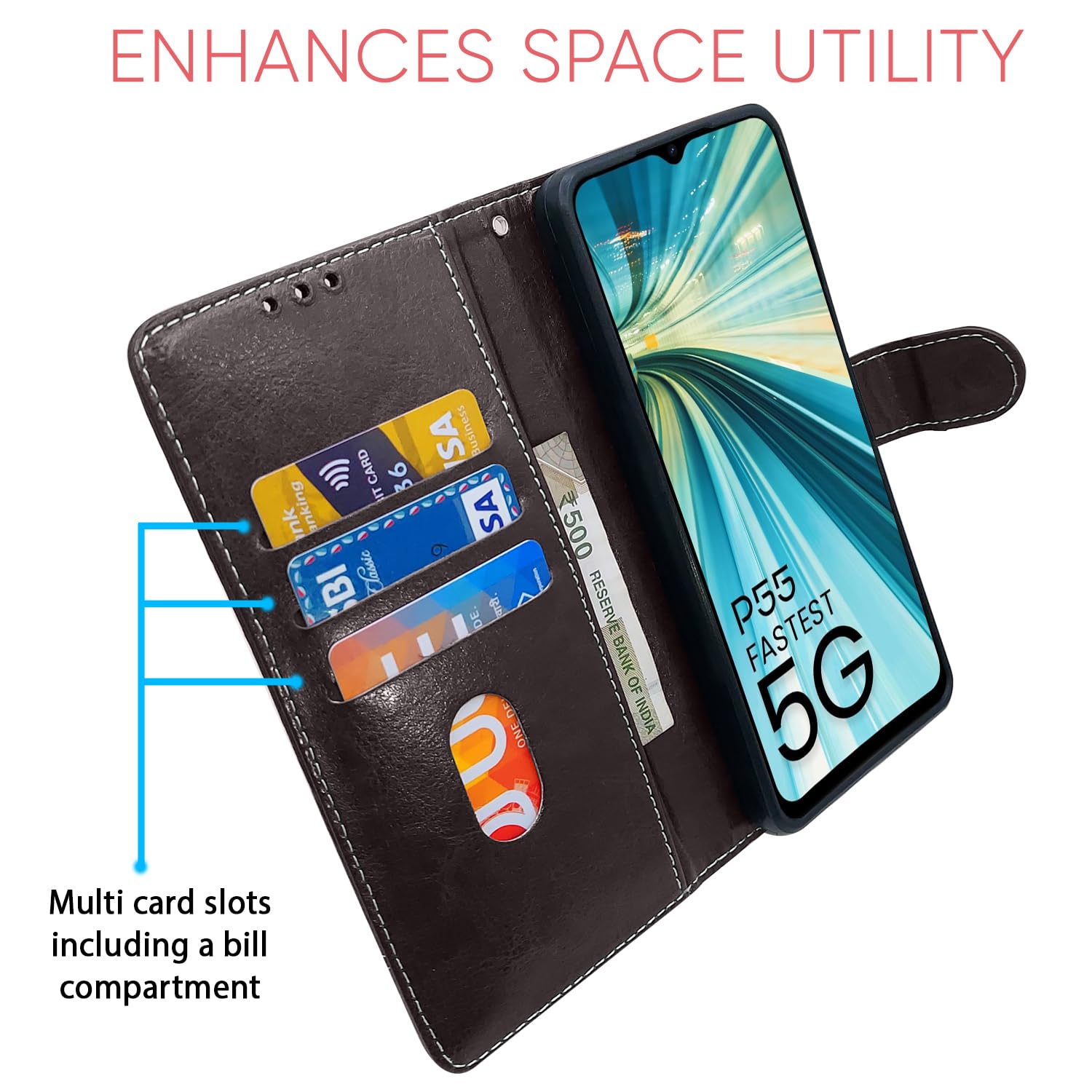 Pikkme coffee & brown Magnetic flip cover for Itel P55 5G – photo 4