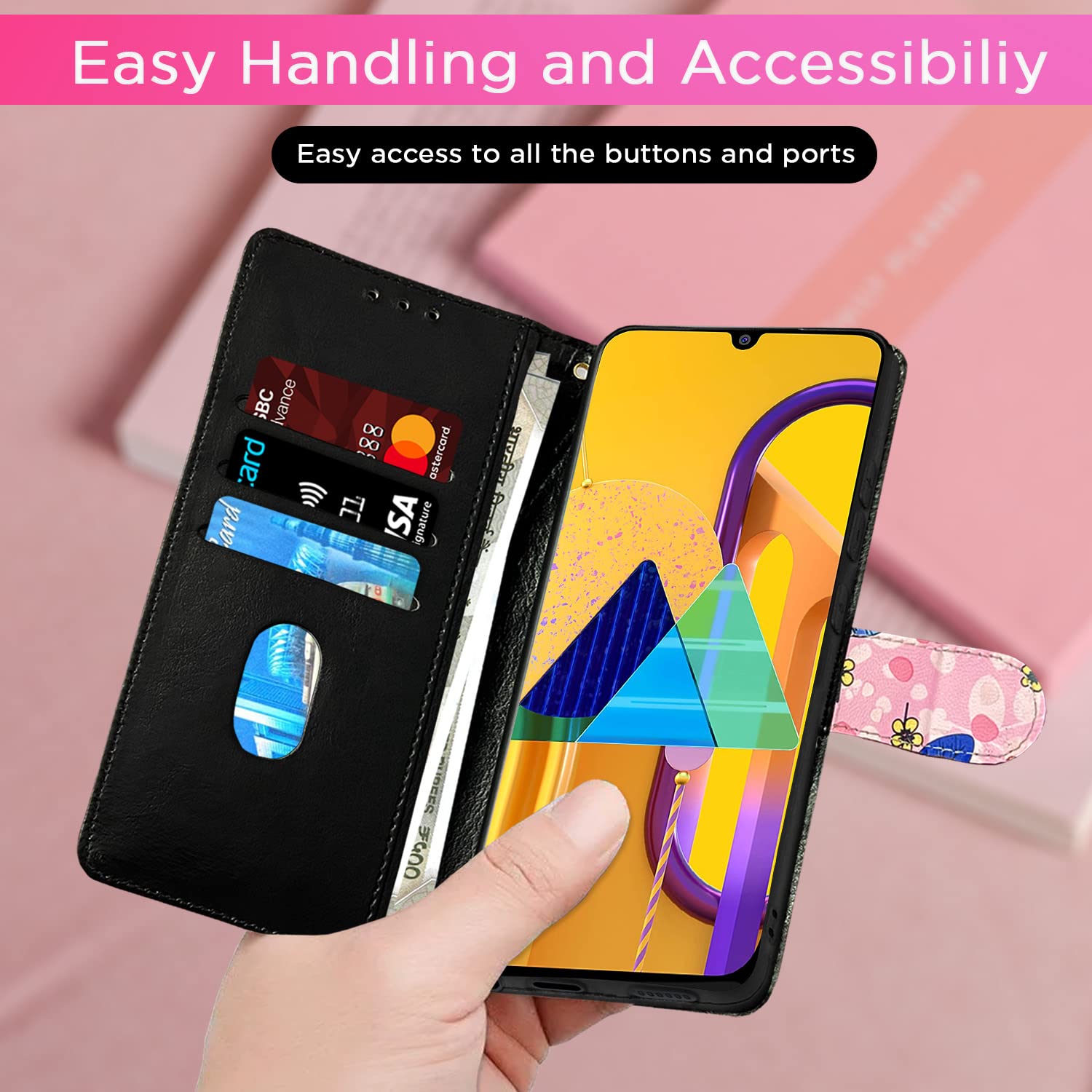 Pikkme Samsung Galaxy M30s / M21 / M21 (2021) Flower Flip Cover (Pink)