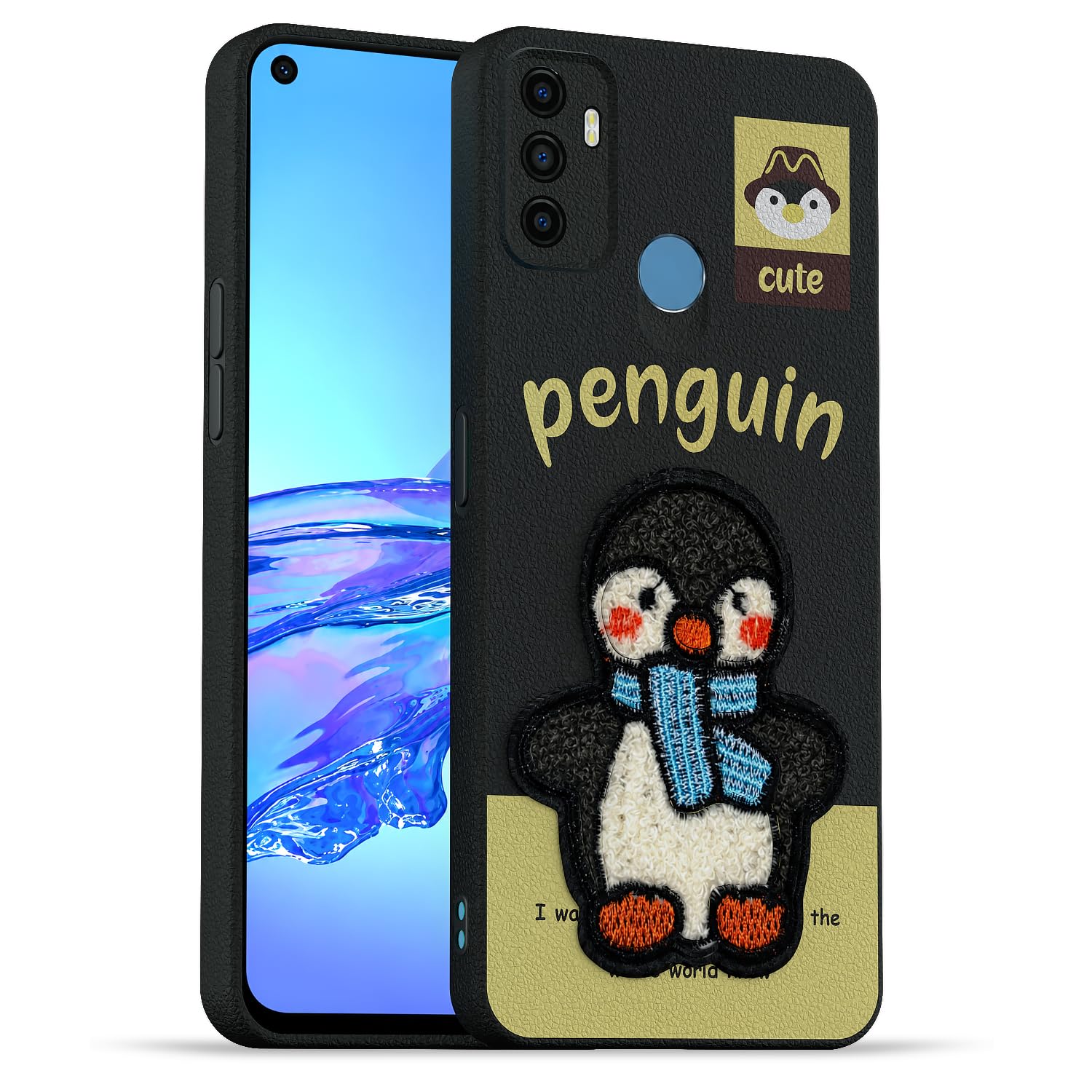 Pikkme black Plush Patch back cover for Oppo A53 4G