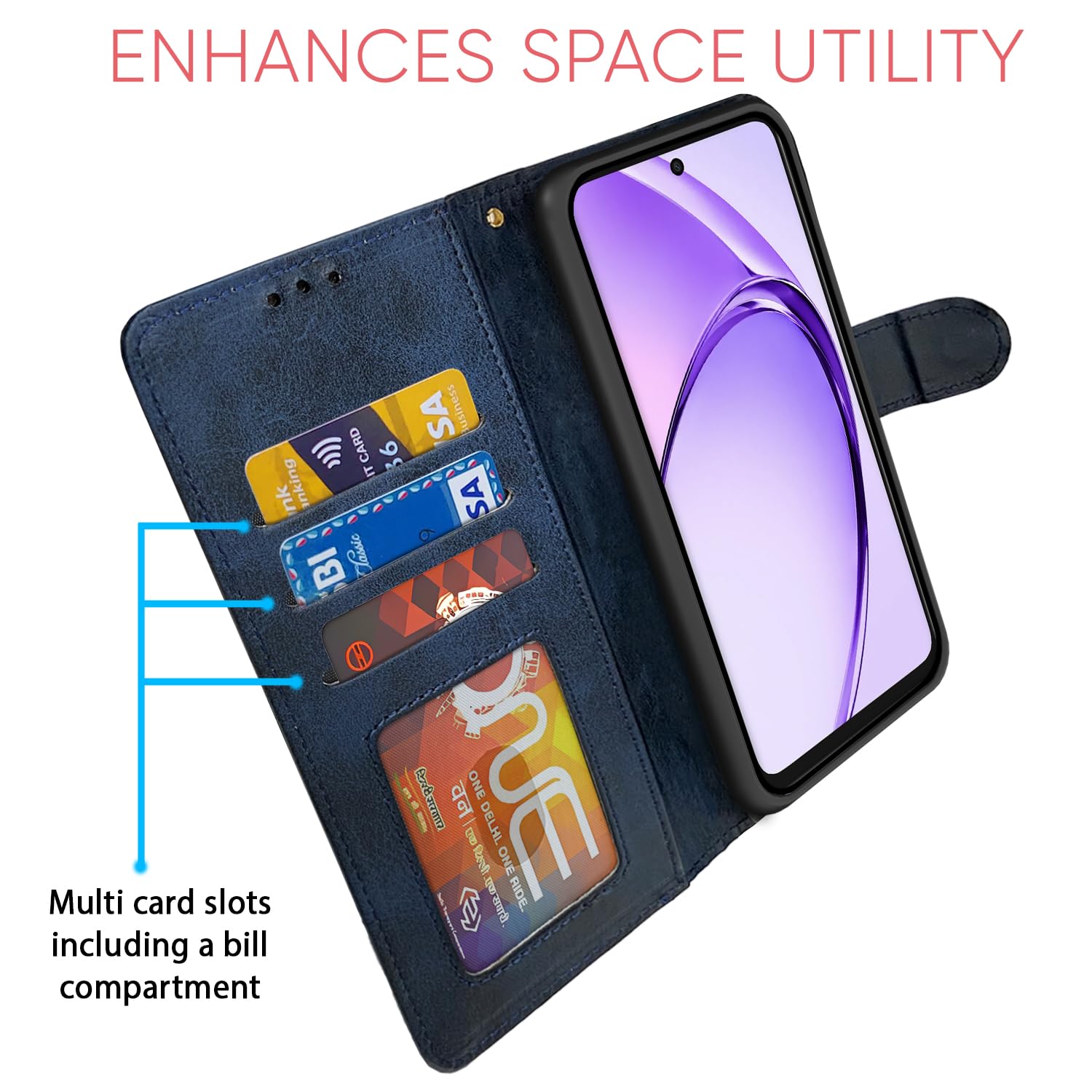 Pikkme Oppo A3x 5G / A3x 4G / A3 5GDual-Tone PU Leather Finish Magnetic Flip Cover (Navy & Light Blue)