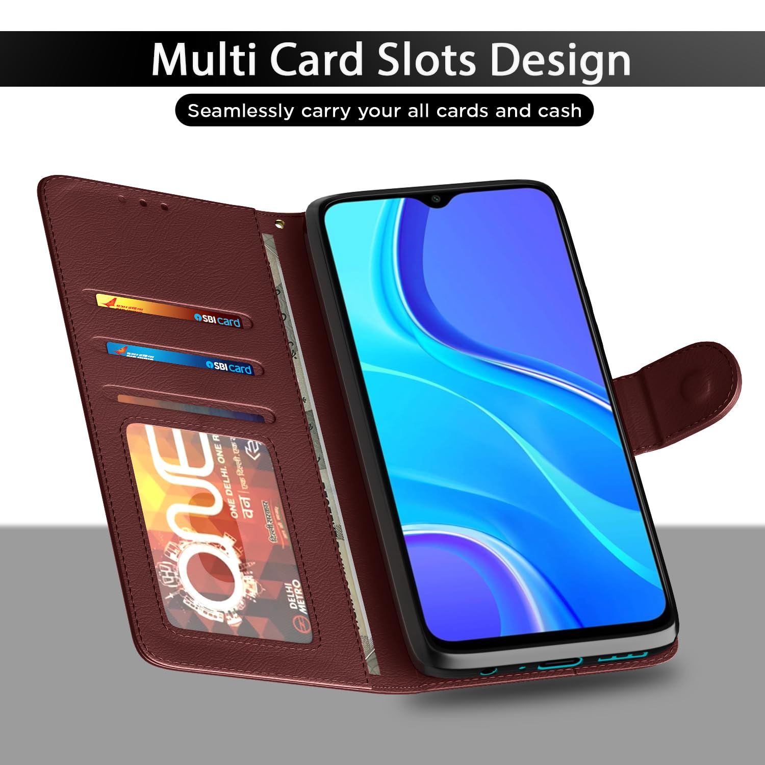 Pikkme Redmi 9 Prime Vintage Flip Cover (Brown)