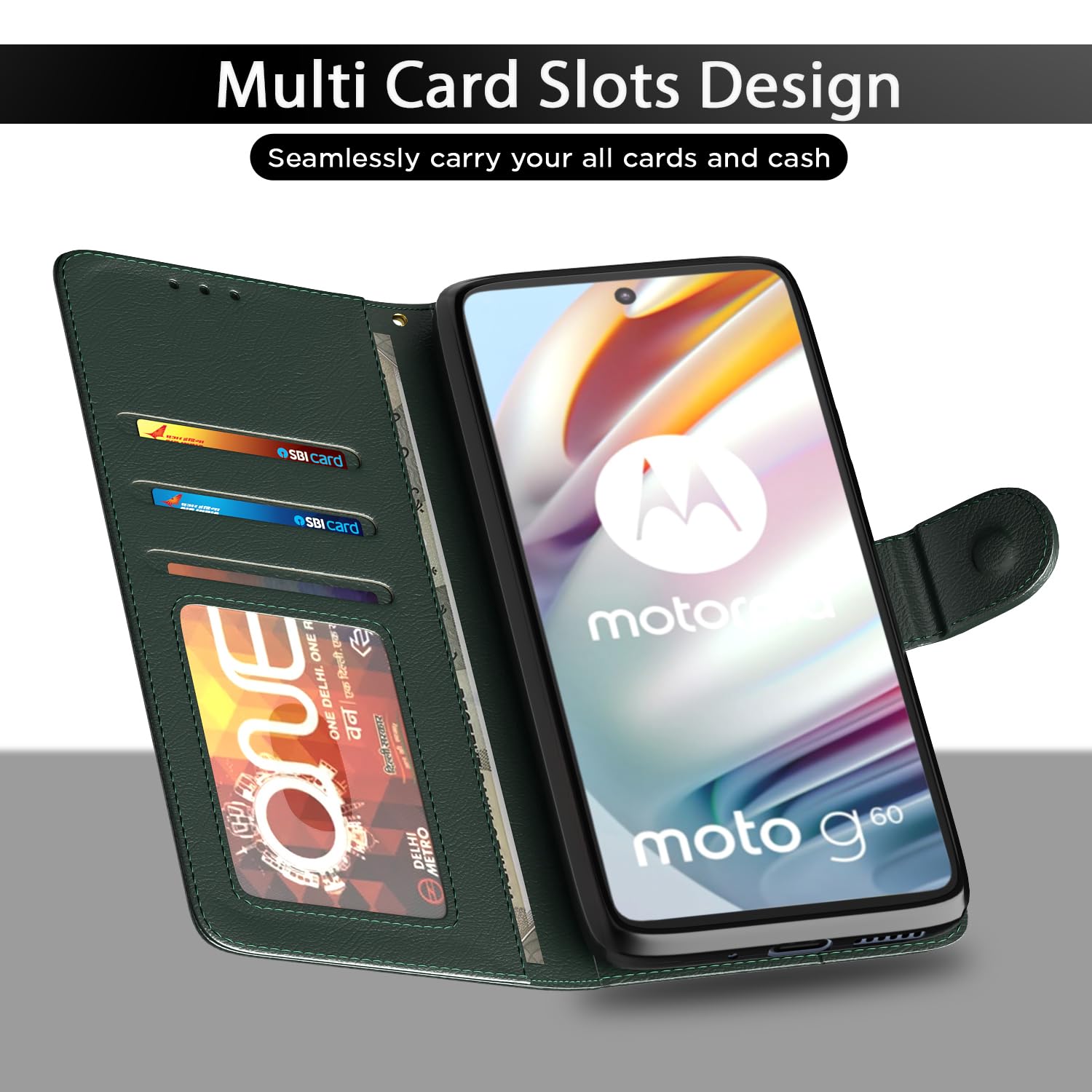 Pikkme Motorola Moto G60 / G40 Fusion Vintage Flip Cover (Green)
