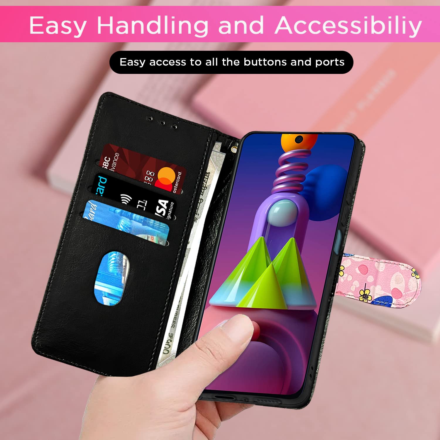 Pikkme Samsung Galaxy M51 Flower Flip Cover (Pink)