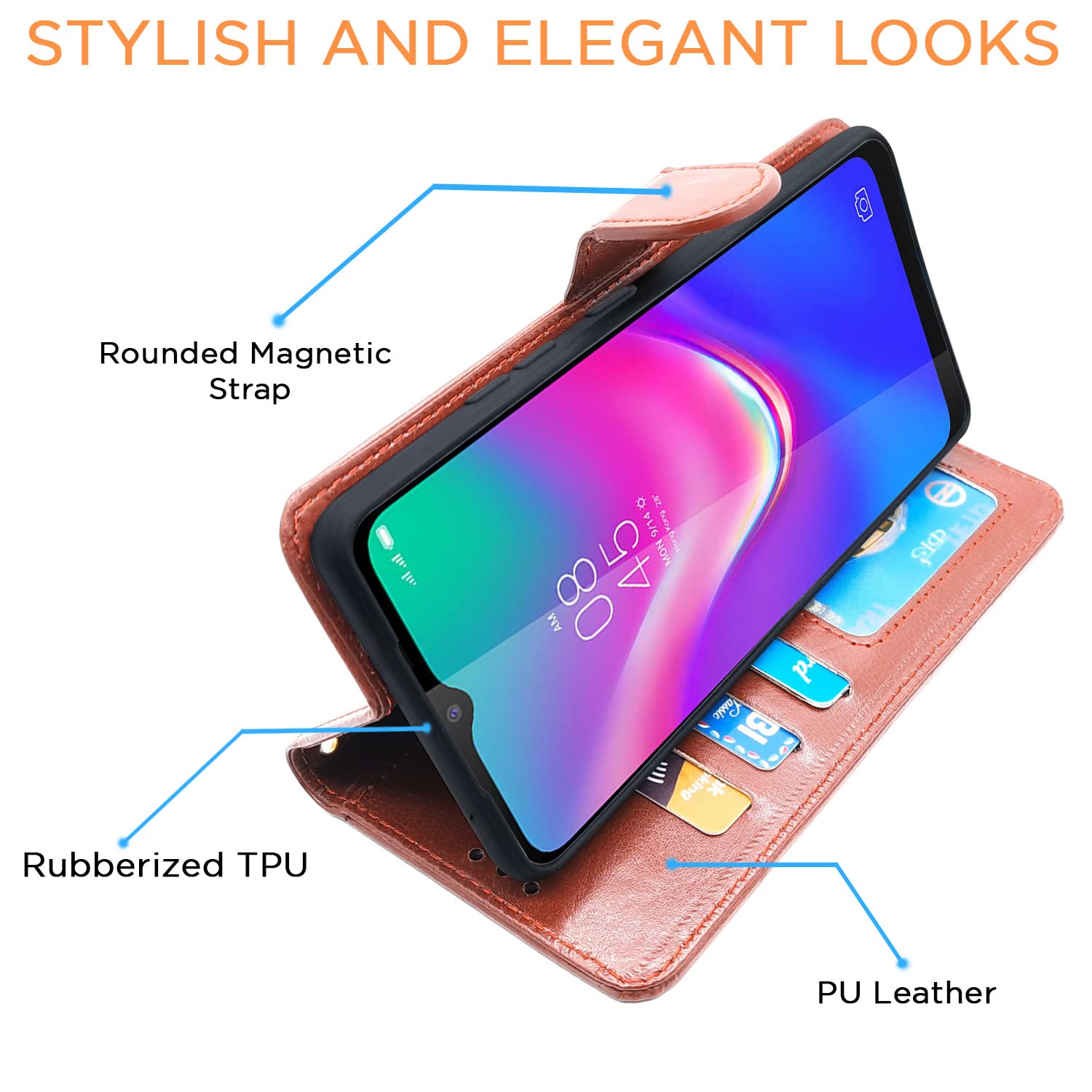 Tecno Spark Go Plus Wallet flip case in brown by Pikkme – photo 5