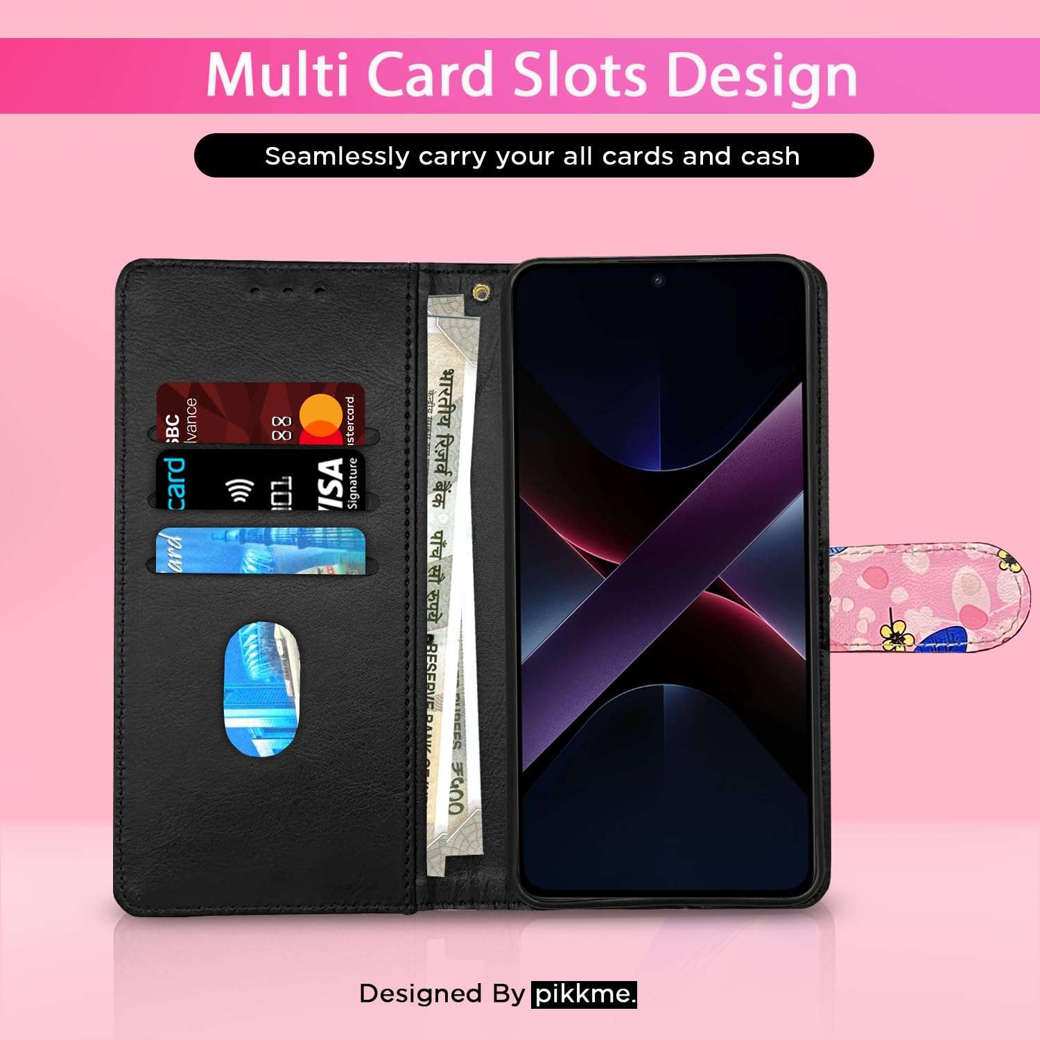 POCO X7 Pro 5G Wallet wallet flip cover in pink flower by Pikkme – photo 2