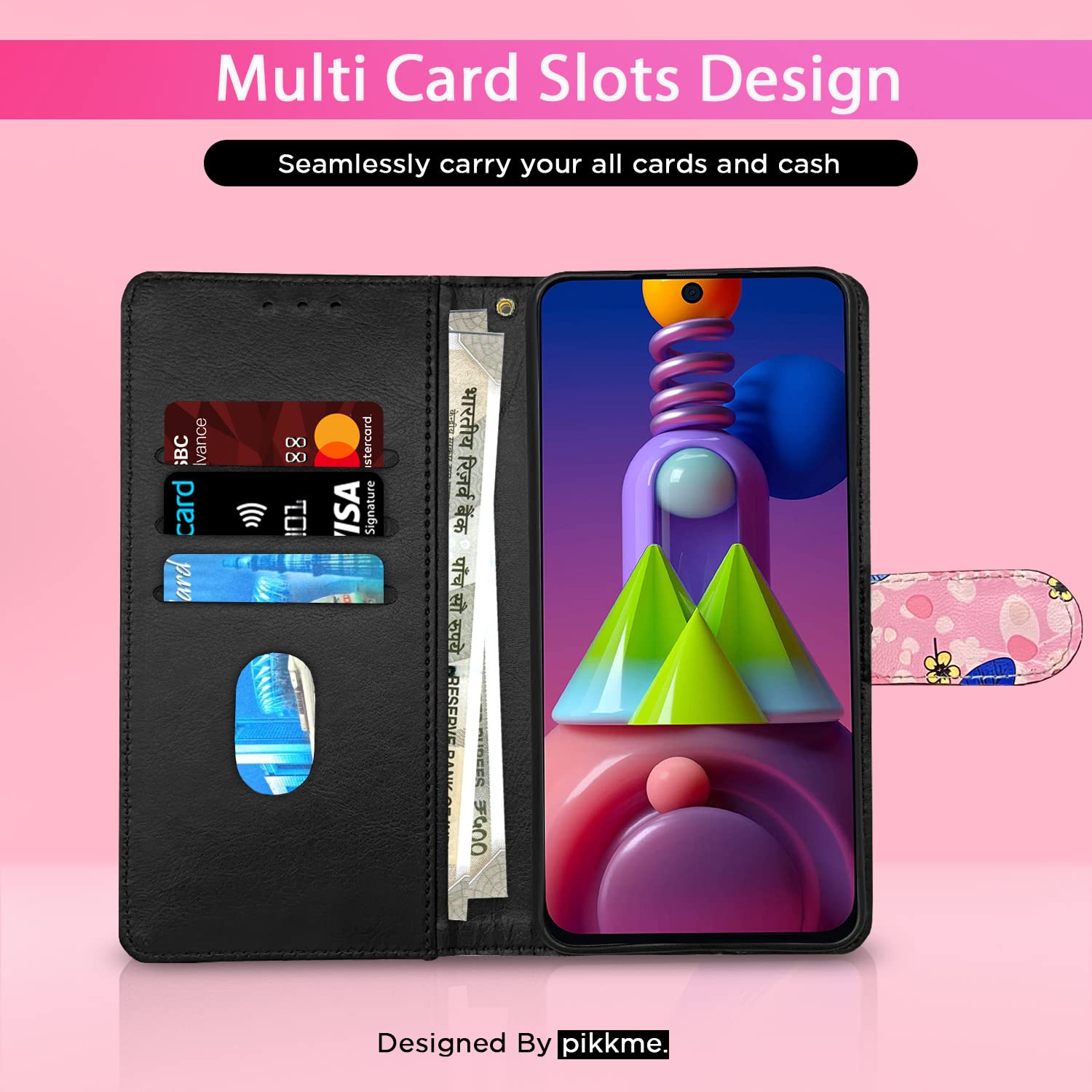 Pikkme Samsung Galaxy M51  Flower Flip Cover (Pink)