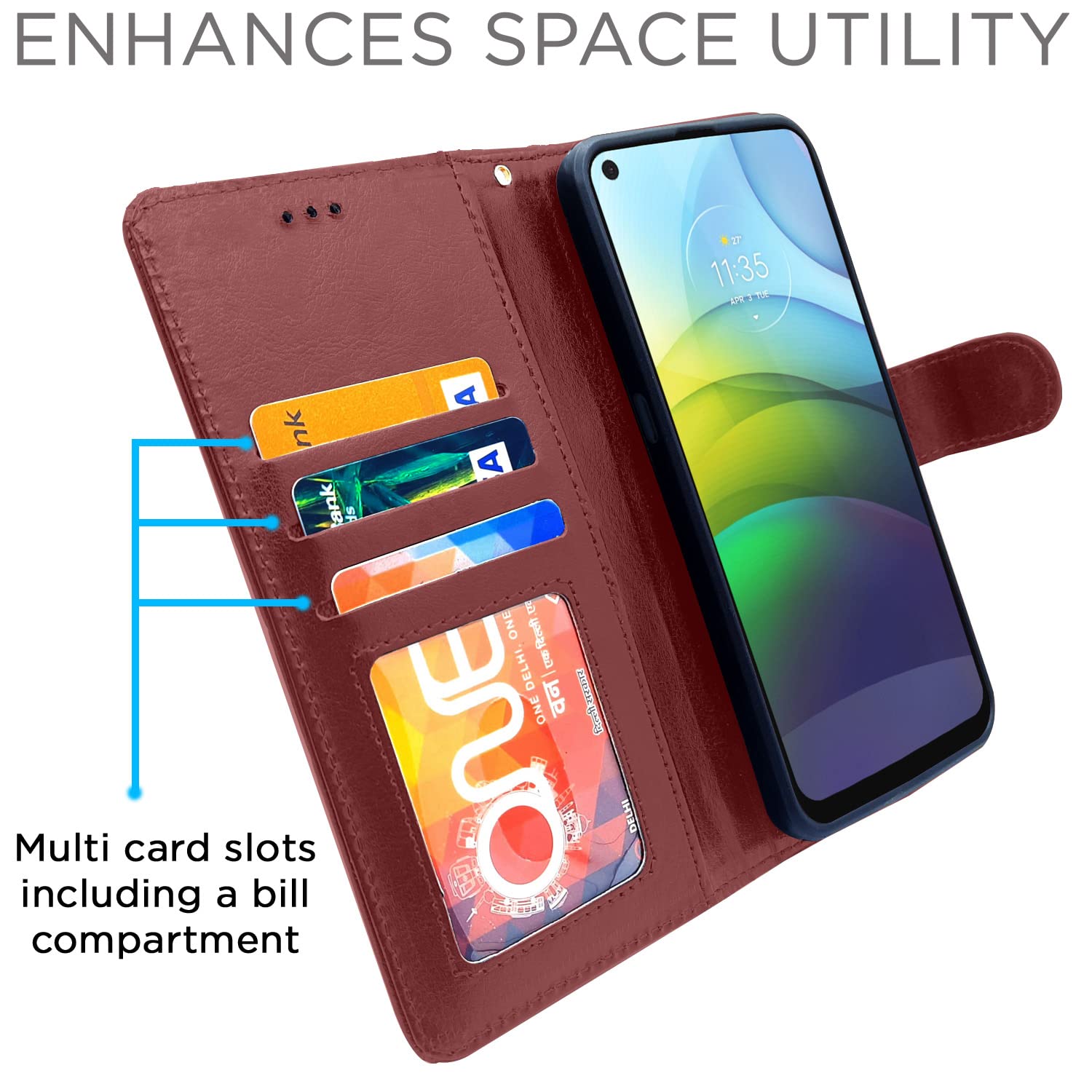 Moto G9 Power Vintage mobile flip cover in brown by Pikkme – photo 3