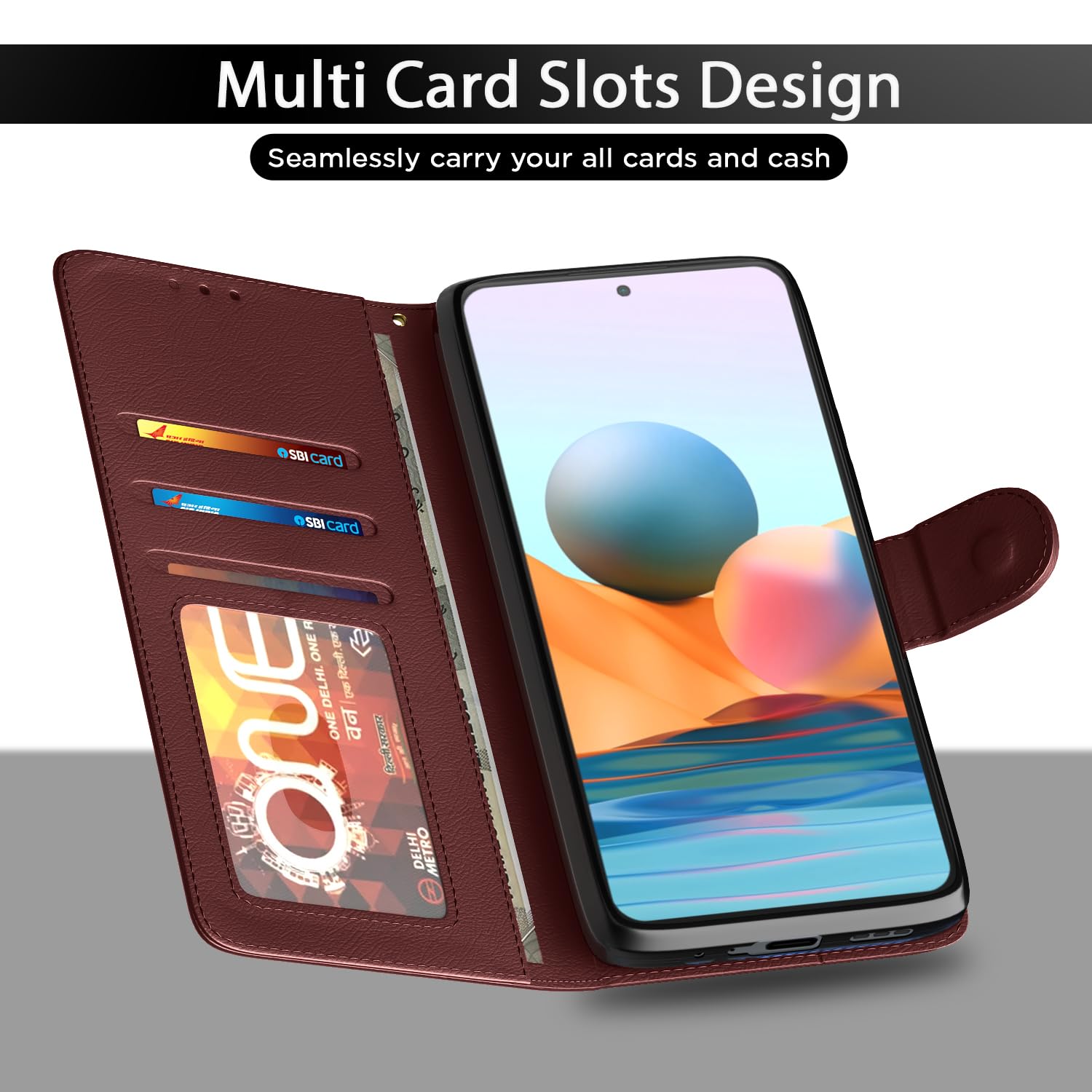 Redmi Note 10 Pro Max wallet flip cover in brown by Pikkme – photo 5