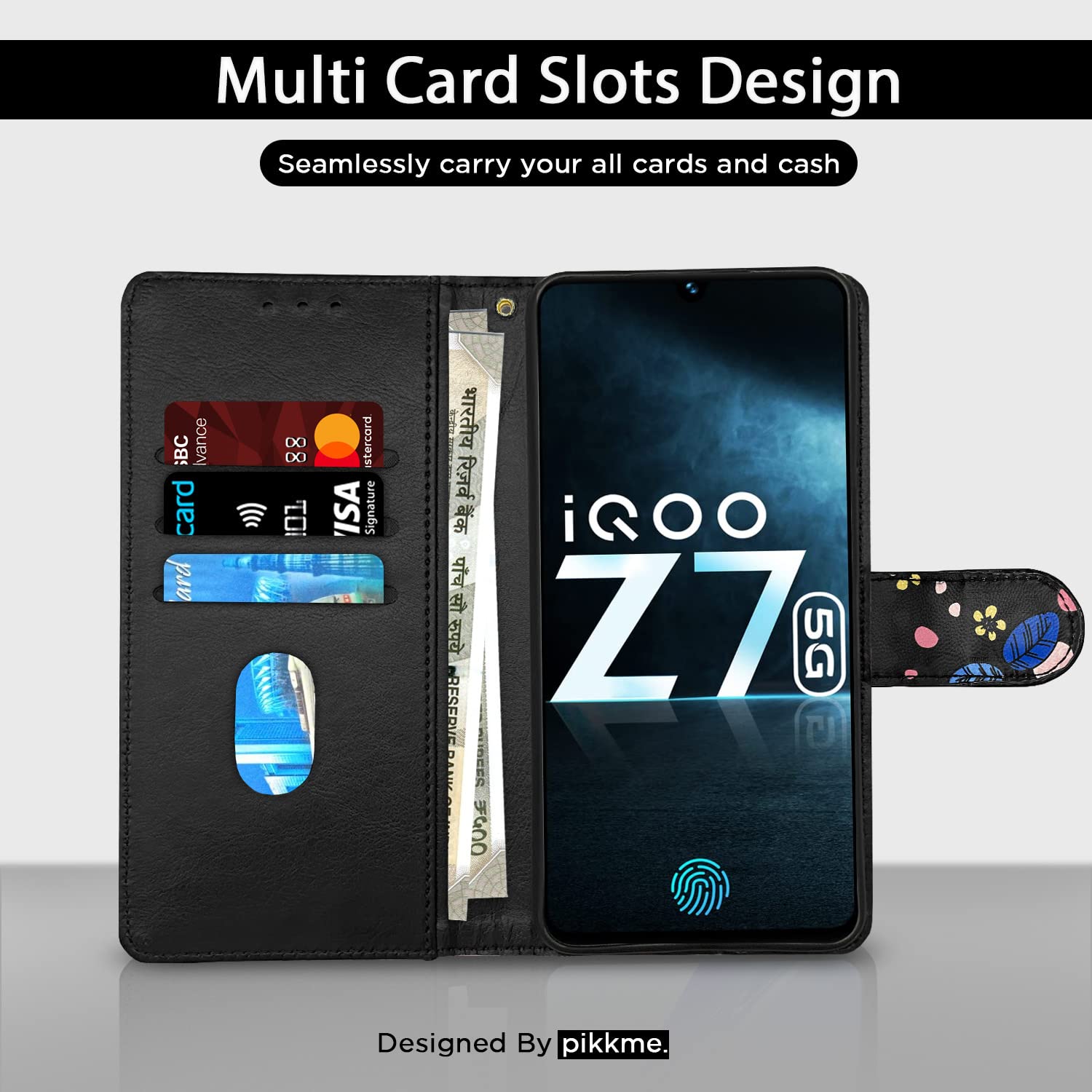 Black flower flip case for iQOO Z7/Z7s 5G – Pikkme – photo 3