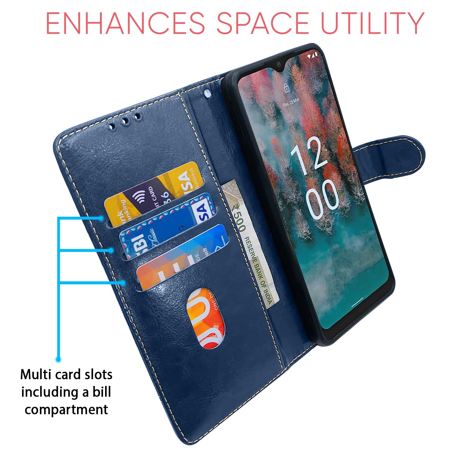 Pikkme blue & brown Magnetic mobile flip cover for Nokia C12/C12 Pro – photo 3