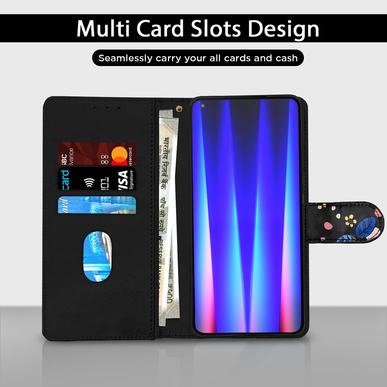 Pikkme OnePlus Nord CE 2 5G Wallet black flower wallet flip cover – photo 2