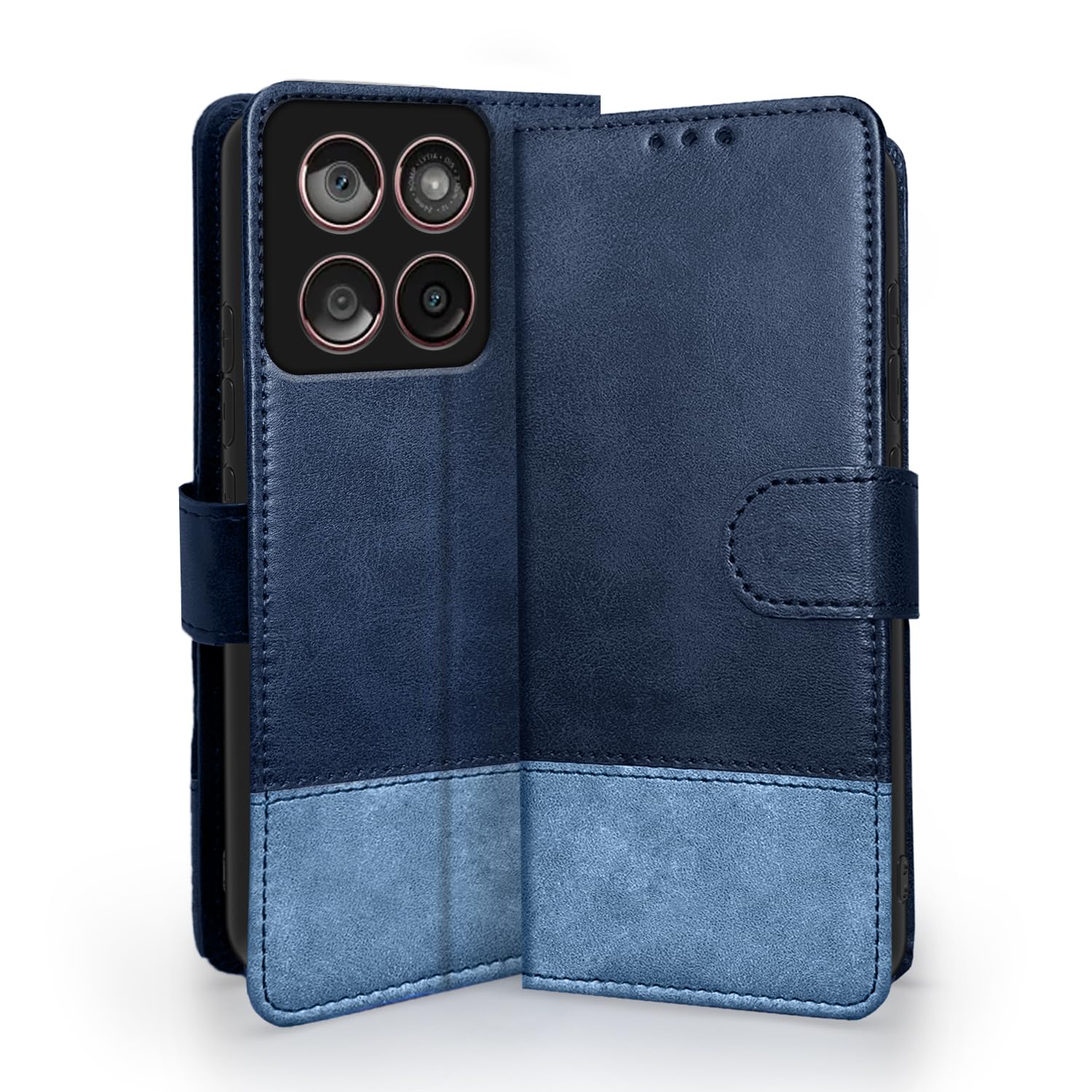 Pikkme Motorola Moto Edge 60 Fusion 5G Dual-Tone PU Leather Finish Magnetic Flip Cover (Navy Blue)