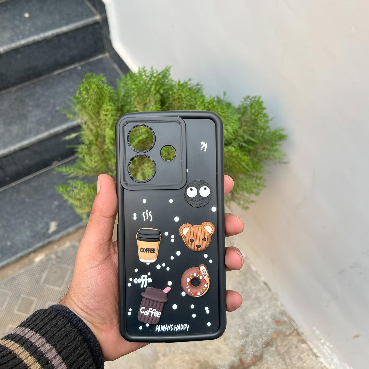 Pikkme Oppo A3x 5G / A3x 4G / A3 5G Cute Fun Cartoon 3D Bear Coffee Back Cover (Black)
