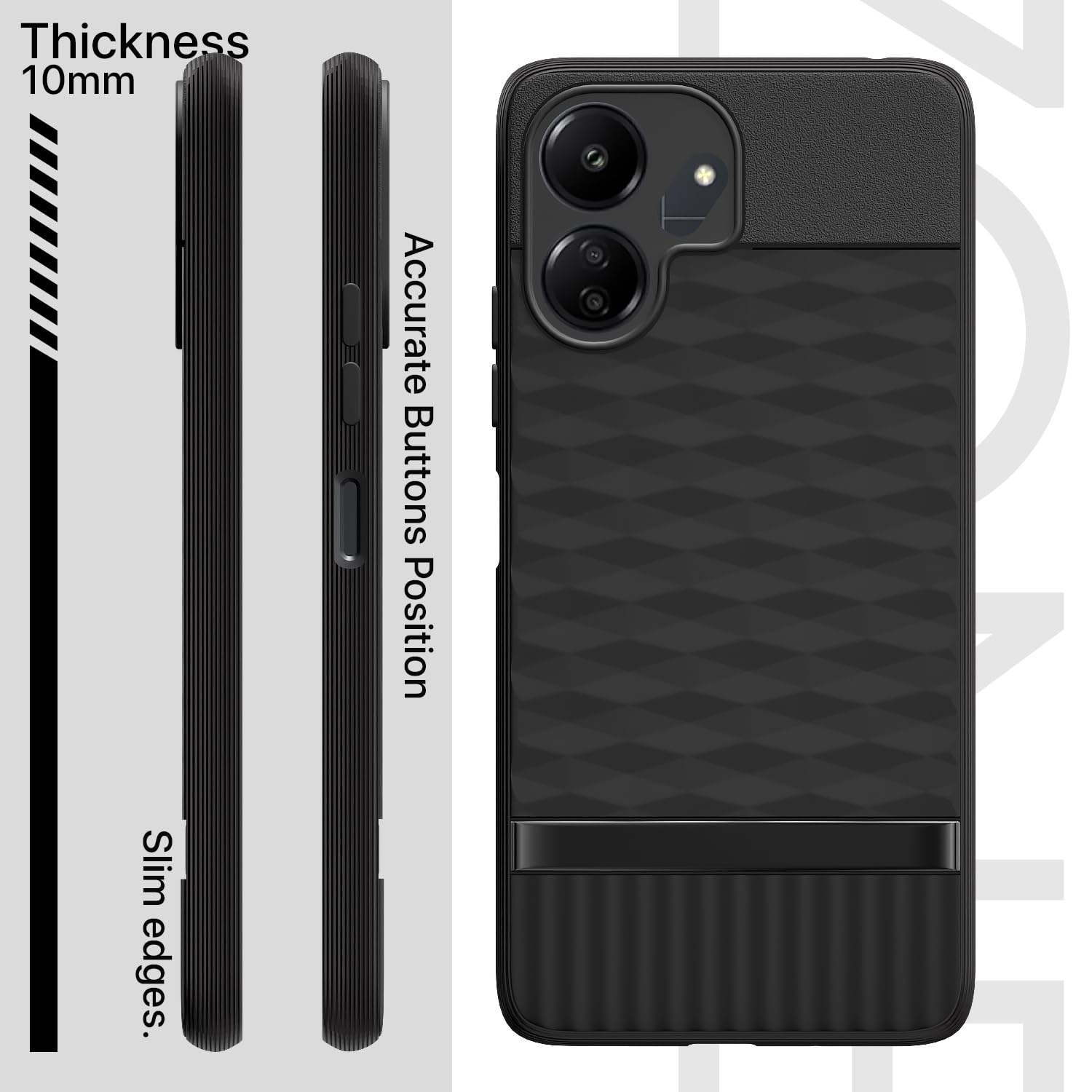 Pikkme Redmi 13c 4G / Redmi 13c 5G / Poco C65 Gencase Back Cover (Black)