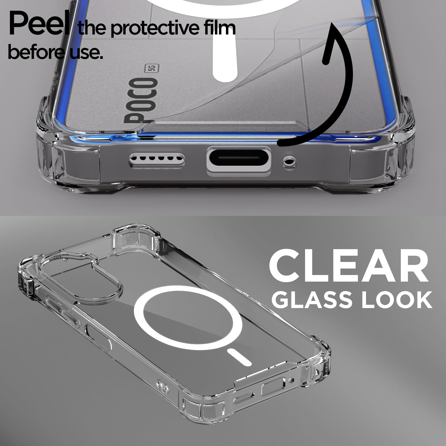 Transparent mag-safe back cover for Poco M7 Plus 5G – Pikkme – photo 3