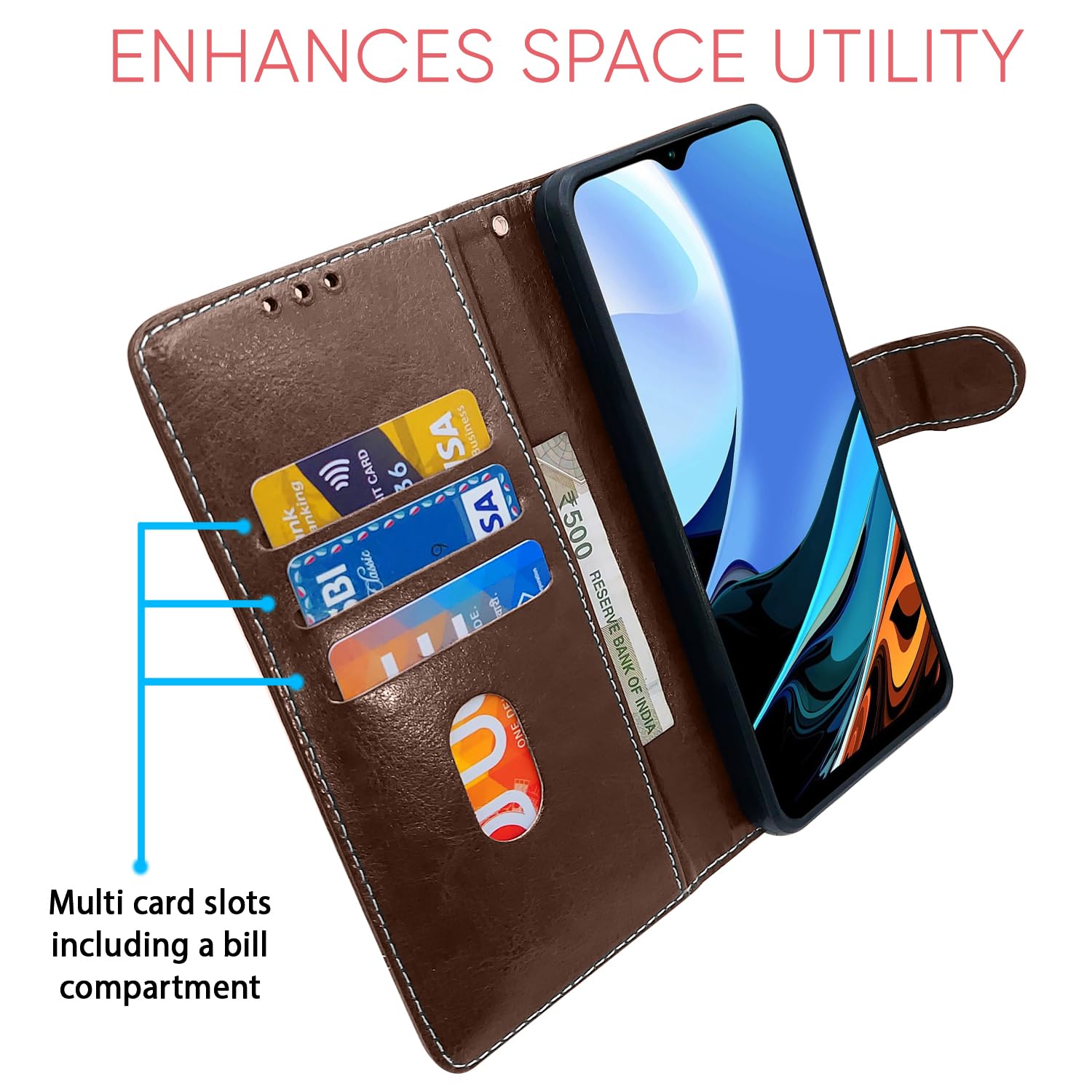 Redmi 9 Power mobile flip cover in brown & coffee by Pikkme – photo 3