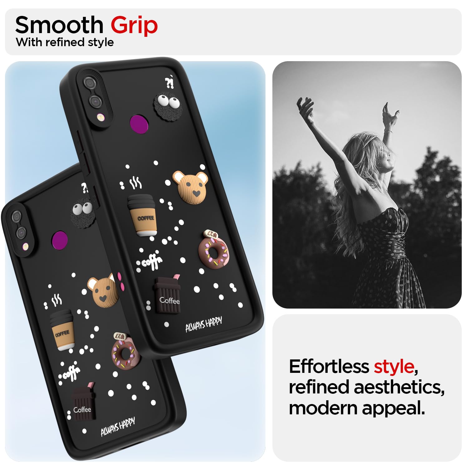 Pikkme Redmi Note 7 / Note 7 Pro / Note 7s Cute Fun Cartoon 3D Bear Coffee Back Cover (Black)