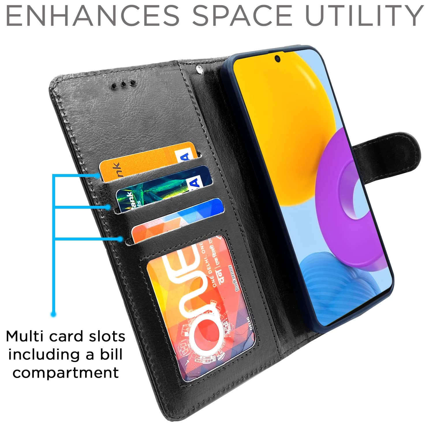 Samsung M52 Wallet flip cover in black by Pikkme – photo 3