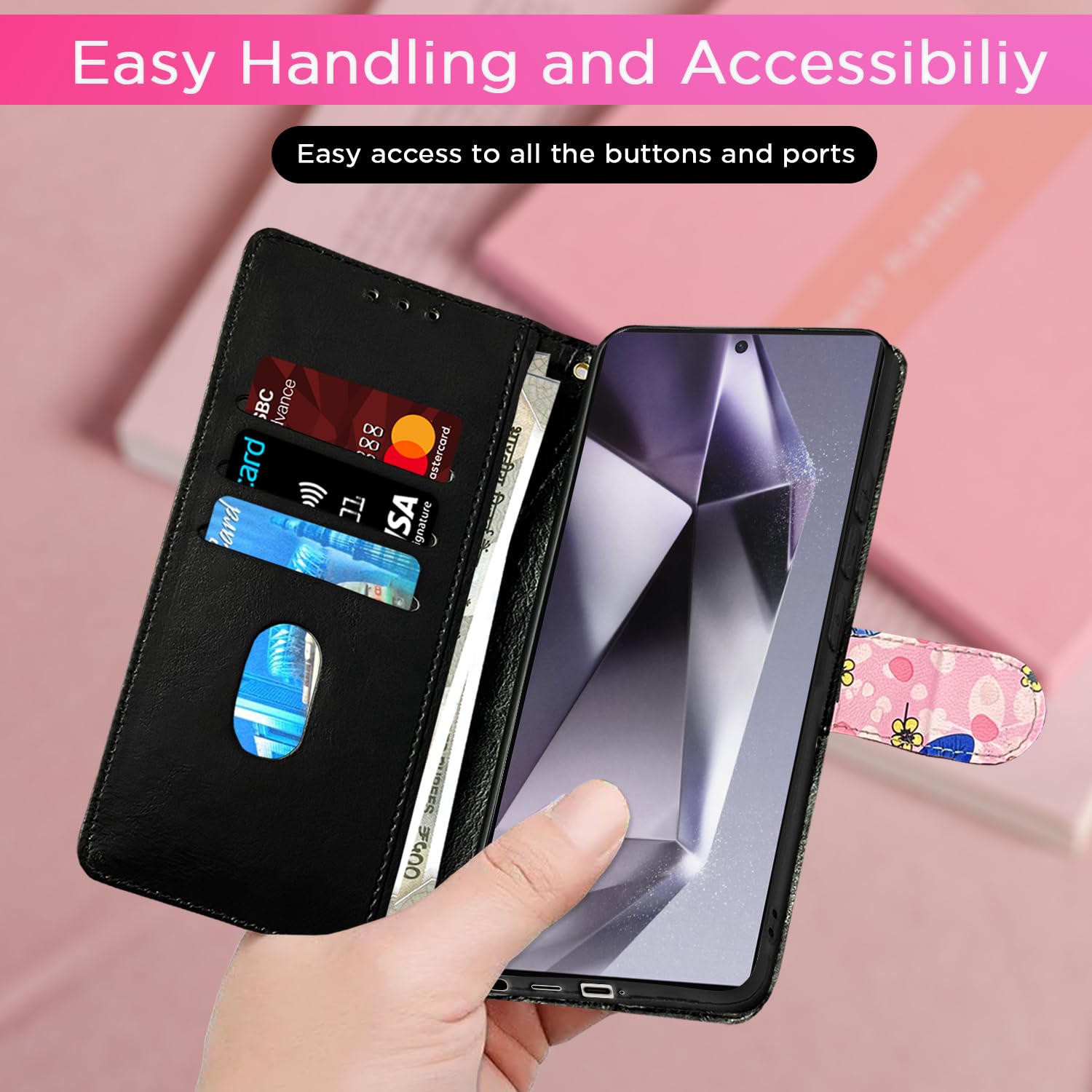 Pikkme Samsung S24 Ultra 5G Wallet pink flower mobile flip cover – photo 4