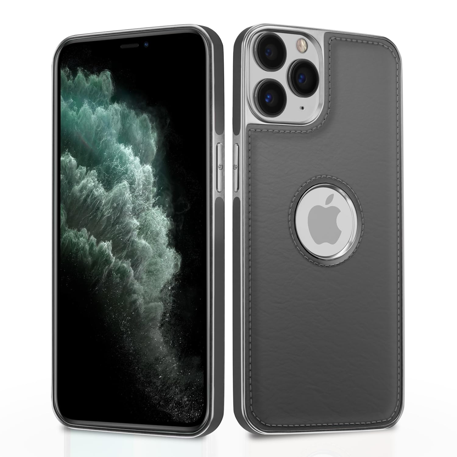iPhone 11 Pro Max Chrome Leather Back Cover -Gray