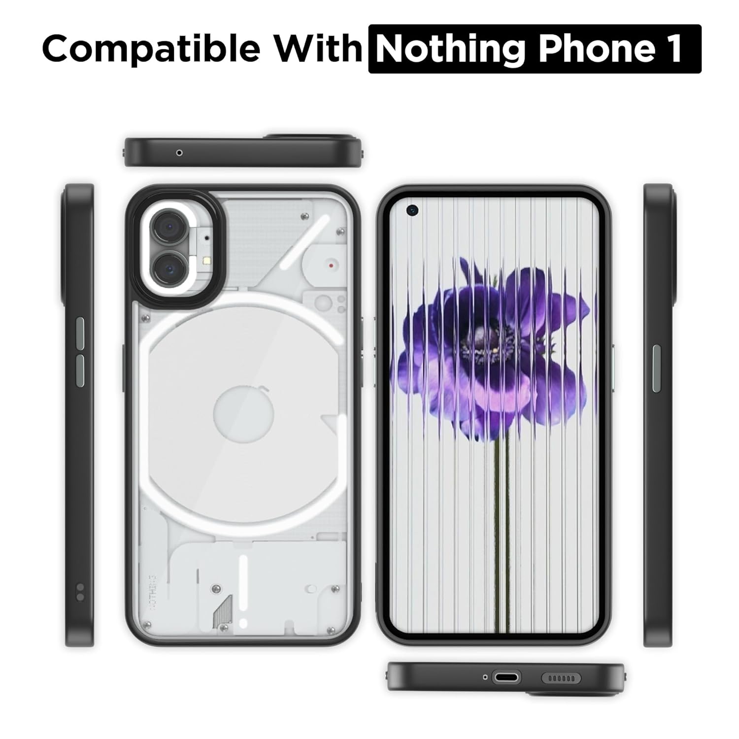 Pikkme Nothing Phone 1 Metal Chrome Ring Back Case (Black)