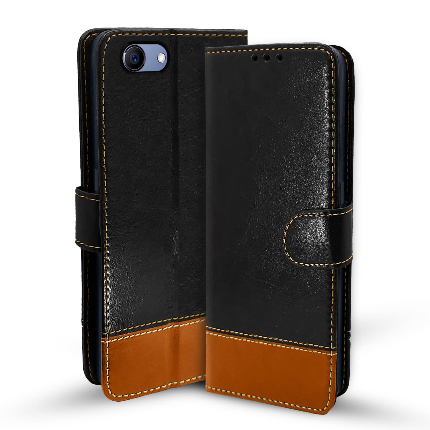 Pikkme black & brown mobile flip cover for Realme 1
