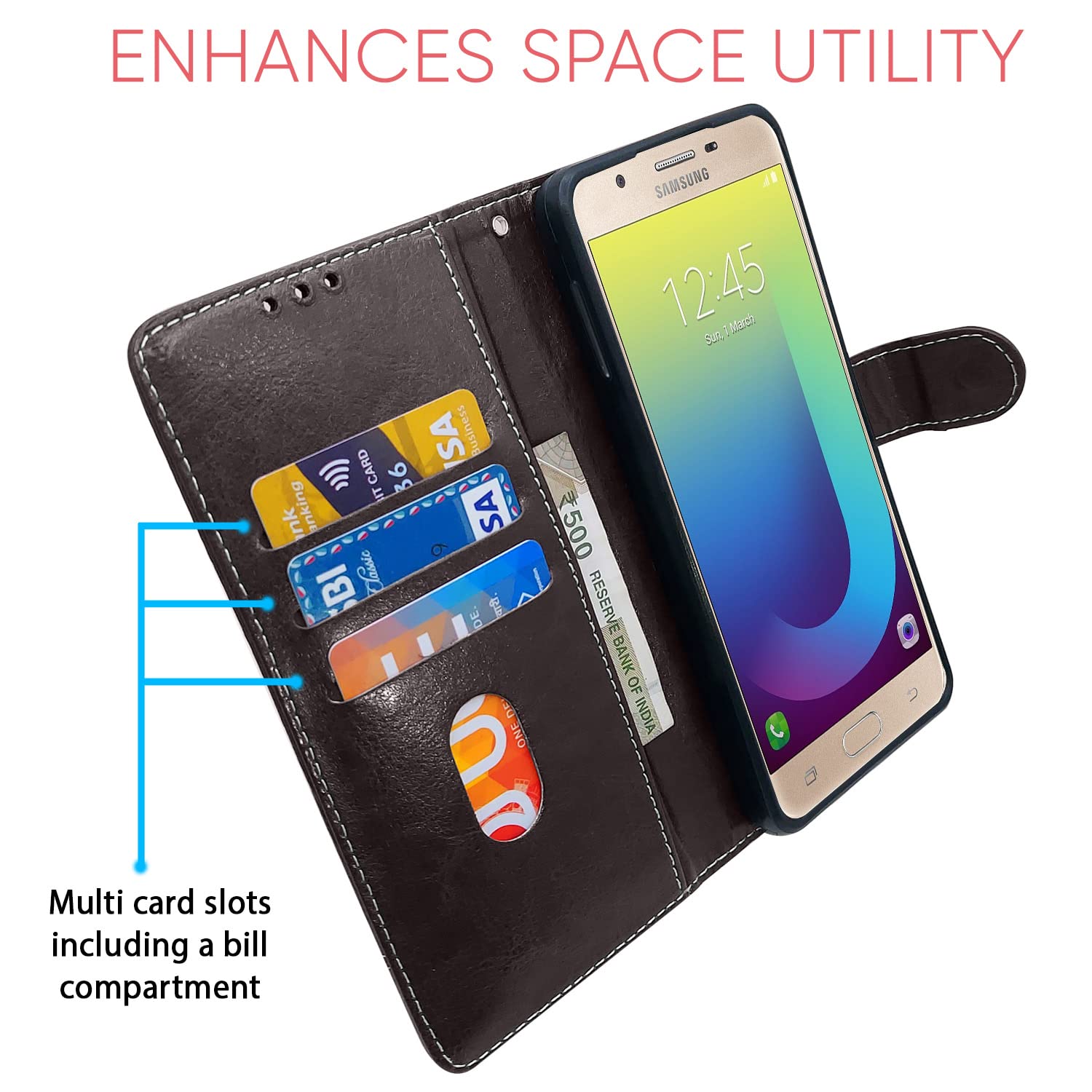 Samsung J7 Prime wallet flip cover in coffee & brown by Pikkme – photo 3