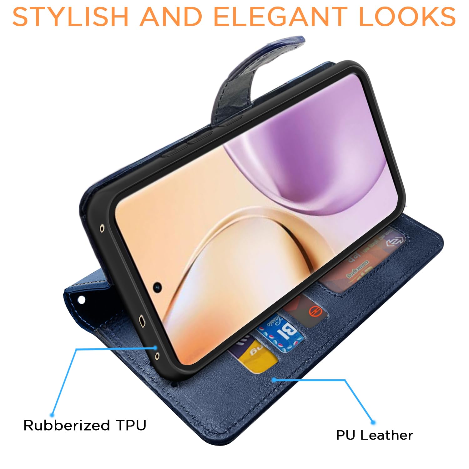Pikkme Realme 14 Pro 5G Magnetic navy & light blue wallet flip cover – photo 3