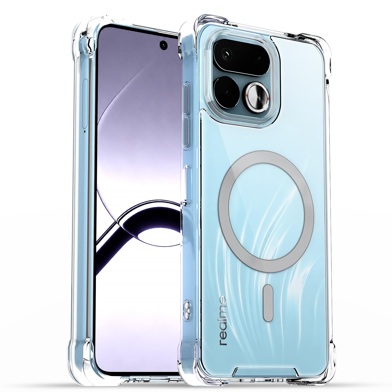 Realme 16T 5G mobile back cover in transparent mag-safe by Pikkme