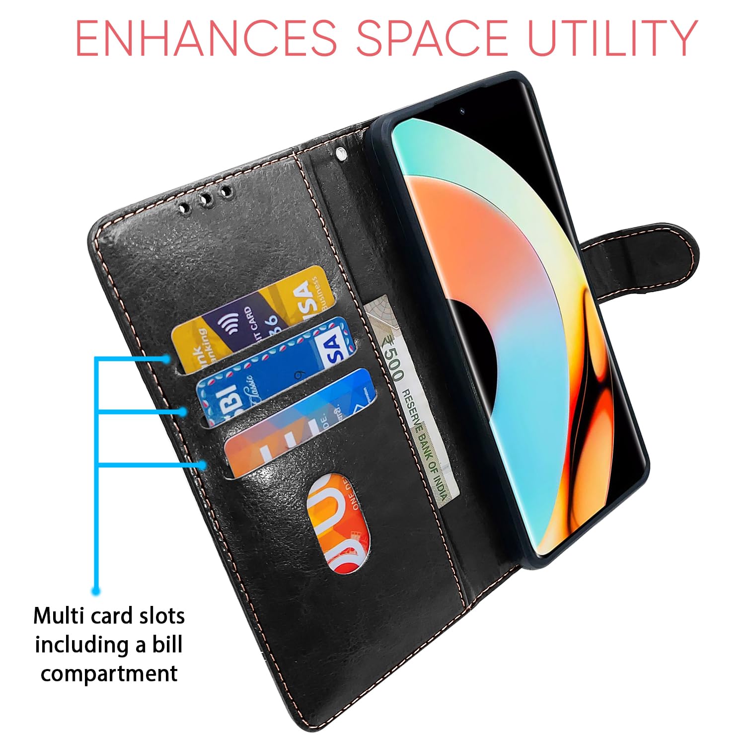 Pikkme Realme 10 Pro Plus 5G Magnetic black & brown mobile flip cover – photo 4