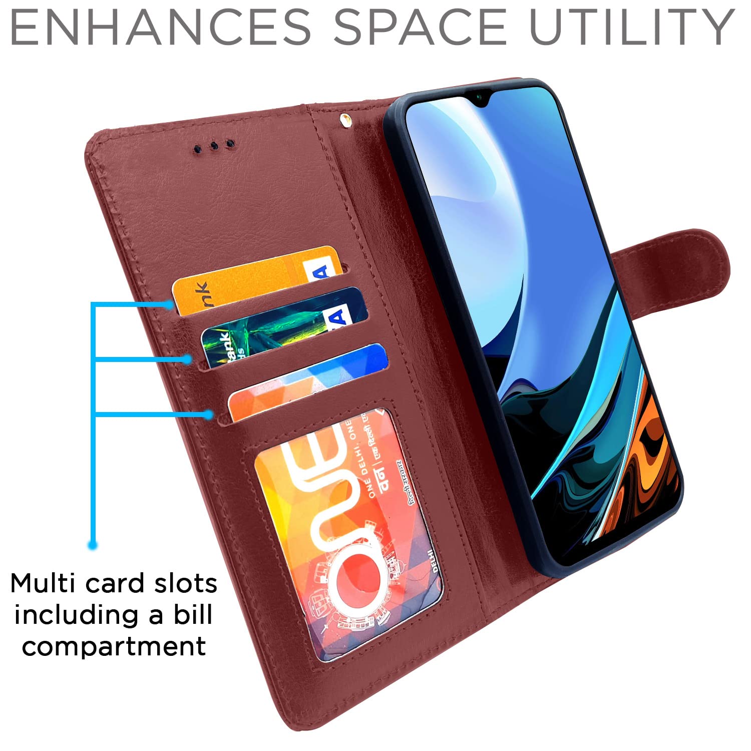 Pikkme Redmi 9 Power Vintage Flip Cover (Brown)