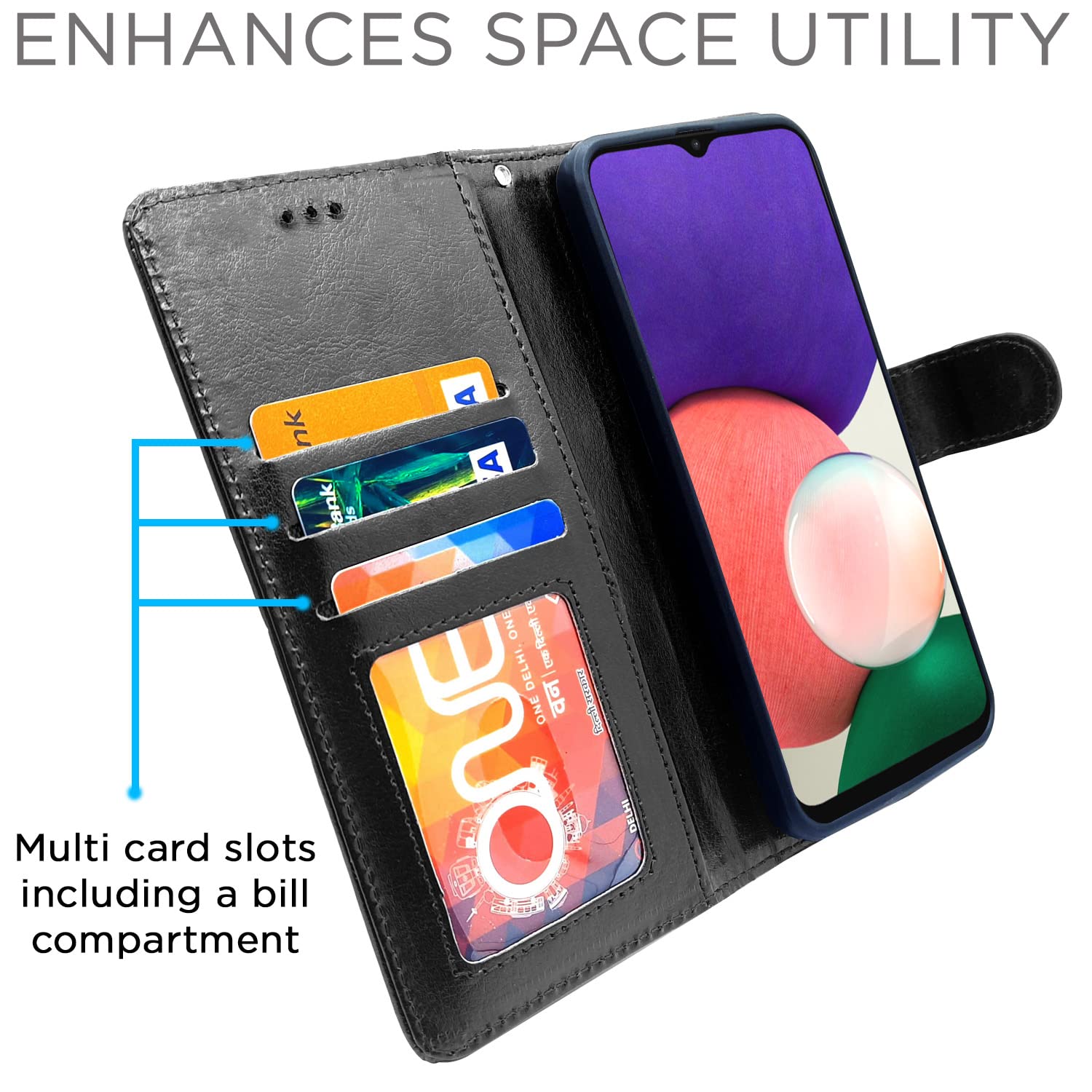 Pikkme Samsung Galaxy A22 5G / F42 5G Vintage Flip Cover (Black)