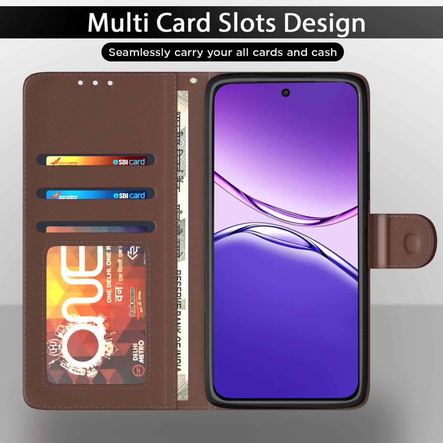 Pikkme Oppo F29 5G Contrast Flip Cover (Tan)