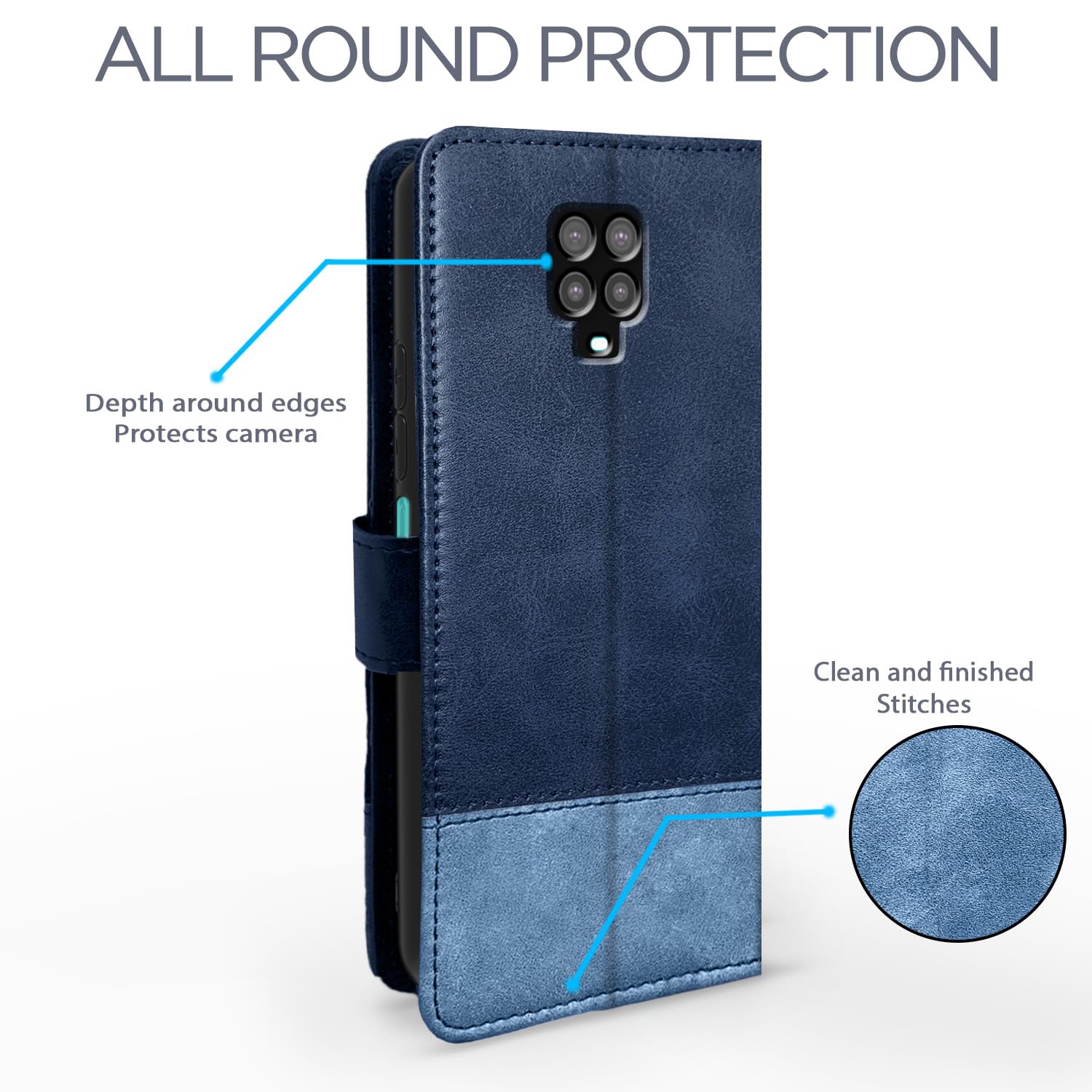Redmi Note 9 Pro/Note 9 Pro Max/Poco M2 Pro/Note 10 Lite Magnetic wallet flip cover in navy & light blue by Pikkme – photo 4