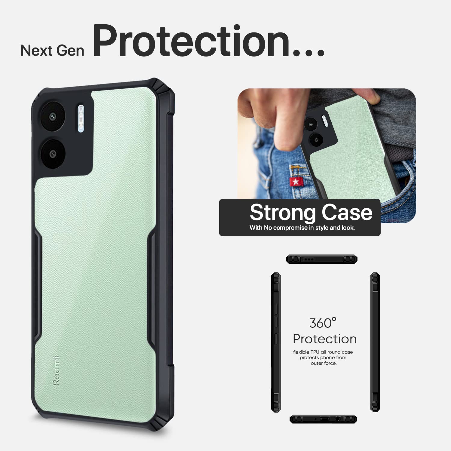 Redmi A1/A2 Clear mobile cover in plastic, black by Pikkme – photo 8