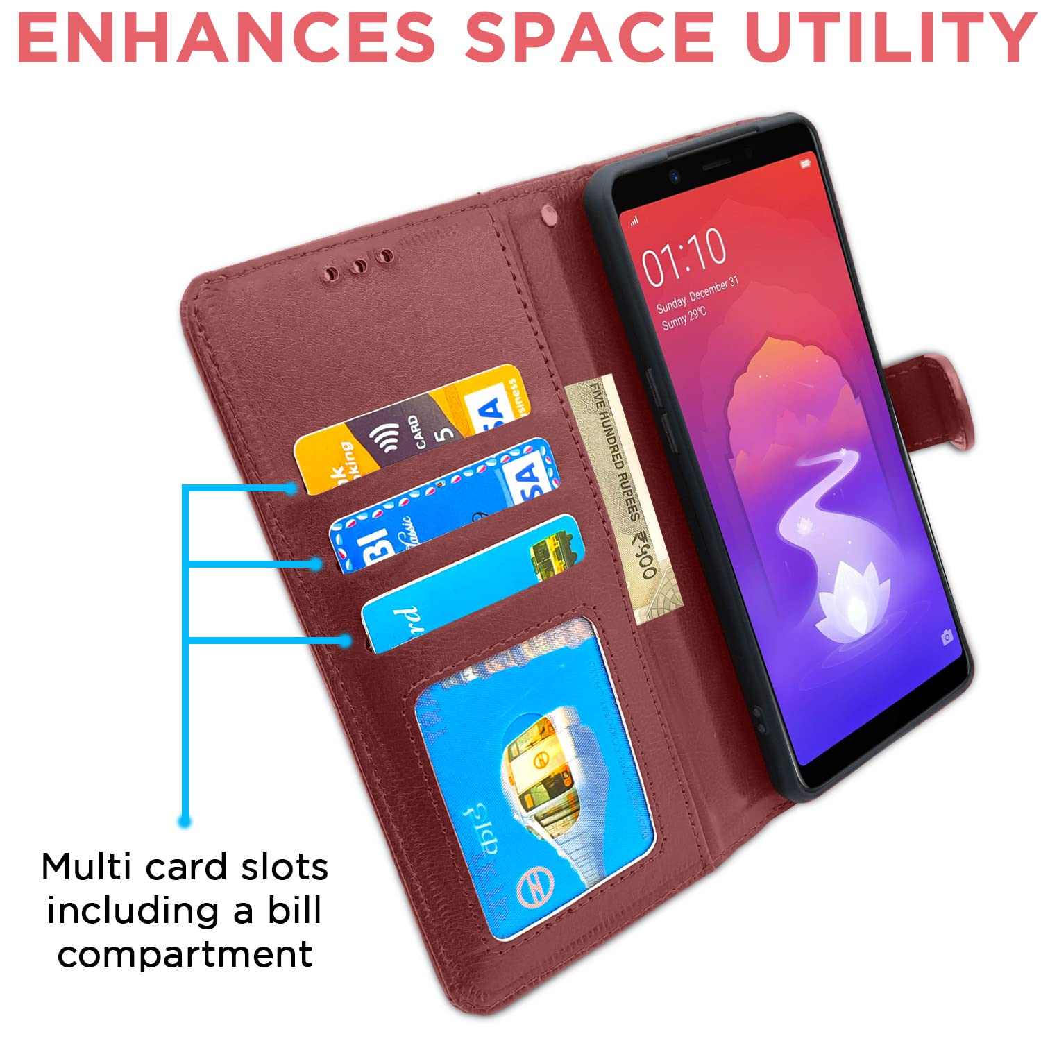Pikkme Realme 1 Vintage Flip Cover (Brown)