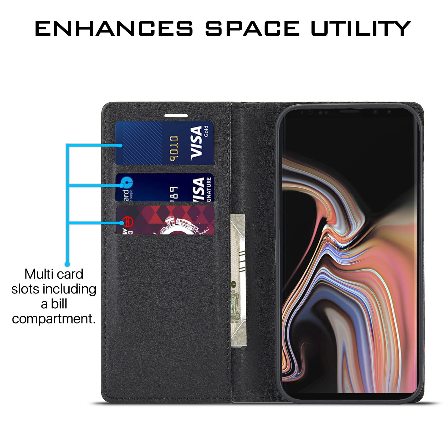 Samsung Note 9 flip case in black by Pikkme – photo 3